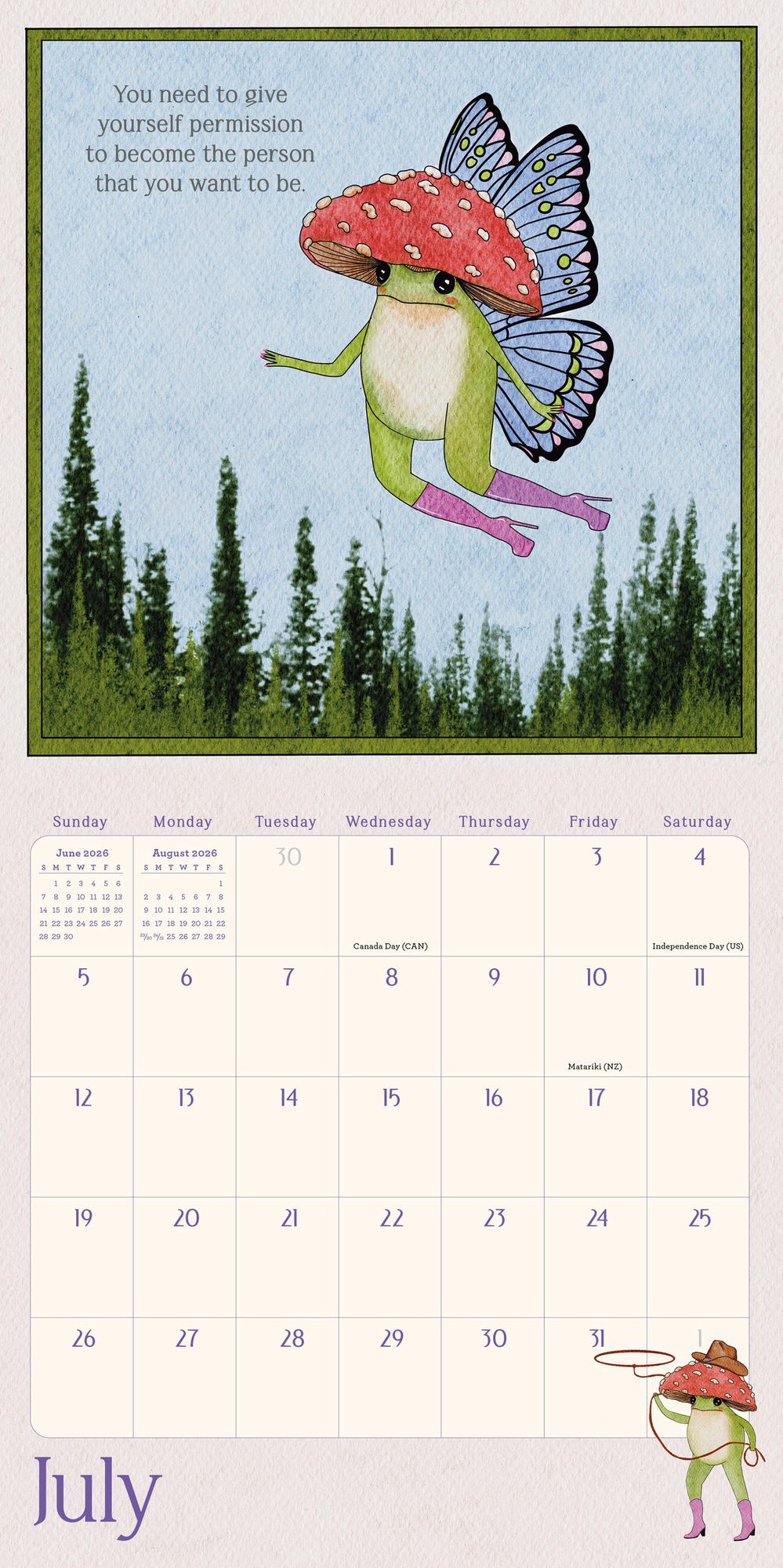 2026 Little Frog's Guide to Self-Care Mini Wall Calendar