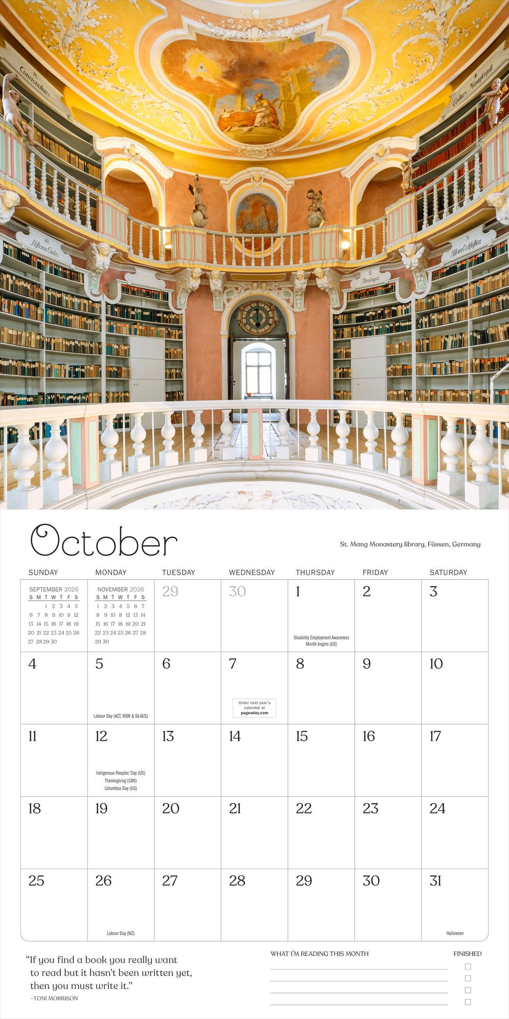 2026 Calendar for Book Lovers Wall Calendar