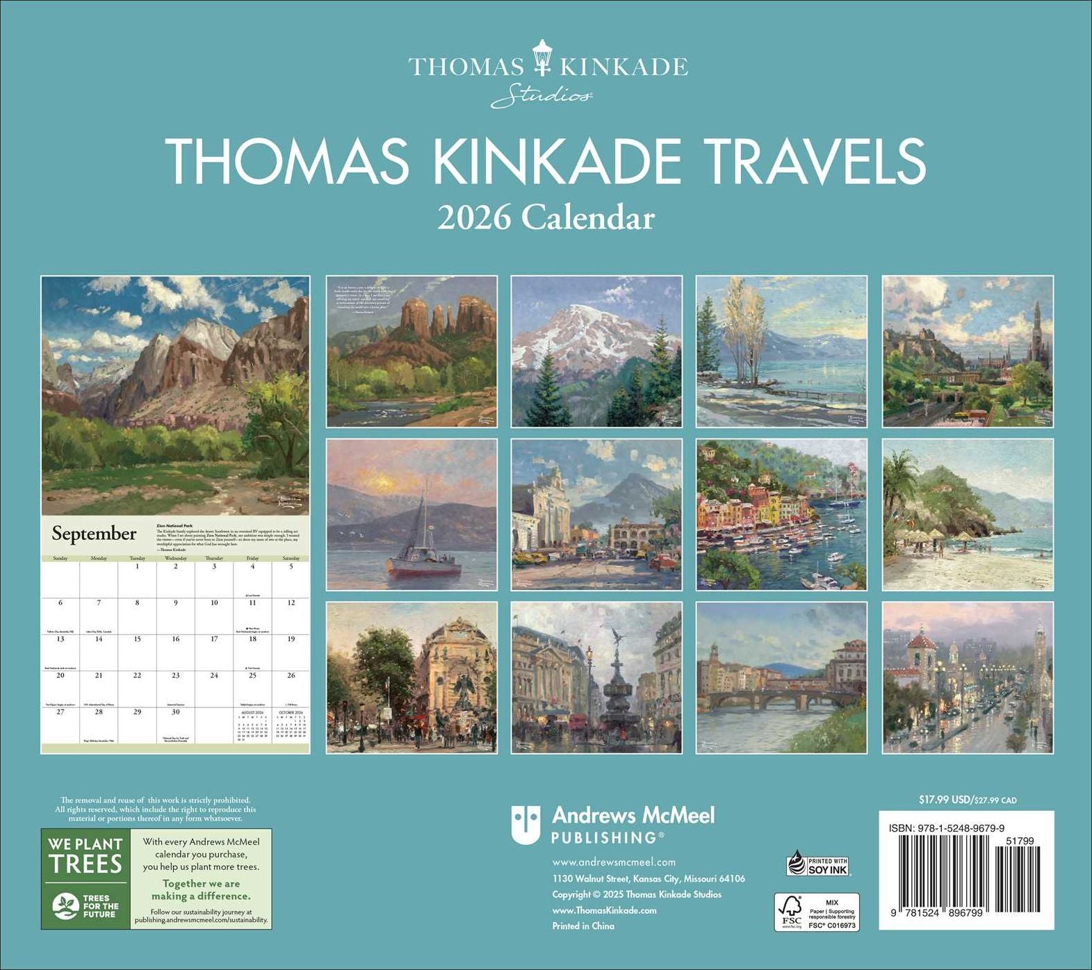2026 Thomas Kinkade Travels Deluxe Wall Calendar
