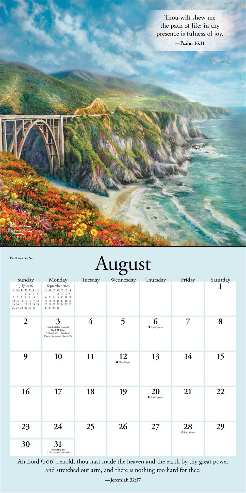 Thomas Kinkade Gardens of Grace 2026 Wall Calendar with Scripture