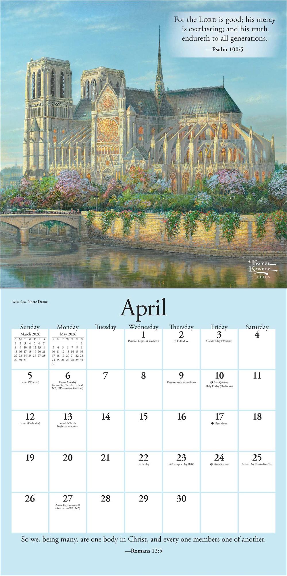 Thomas Kinkade Gardens of Grace 2026 Wall Calendar with Scripture