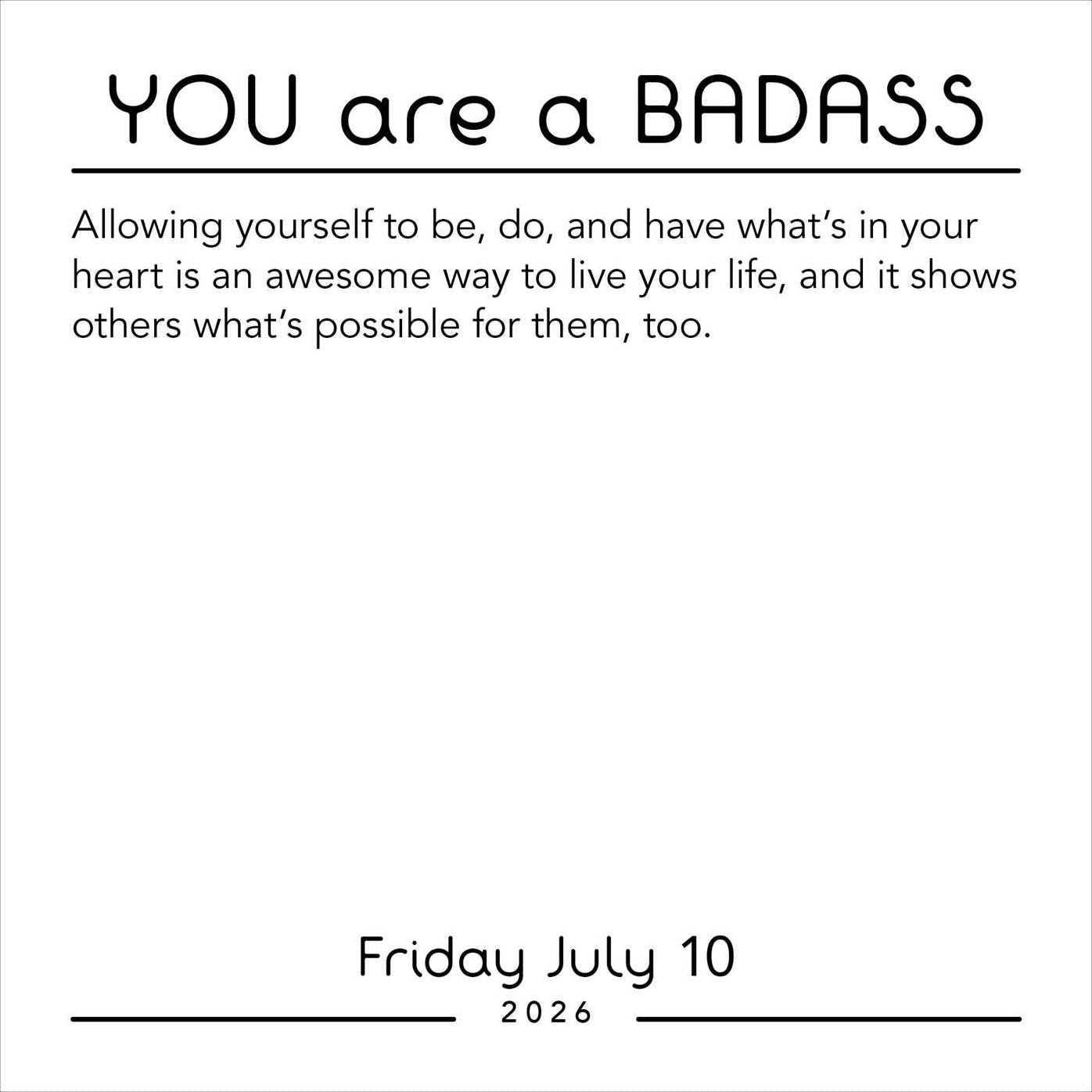 2026 You Are a Badass Day-to-Day Calendar