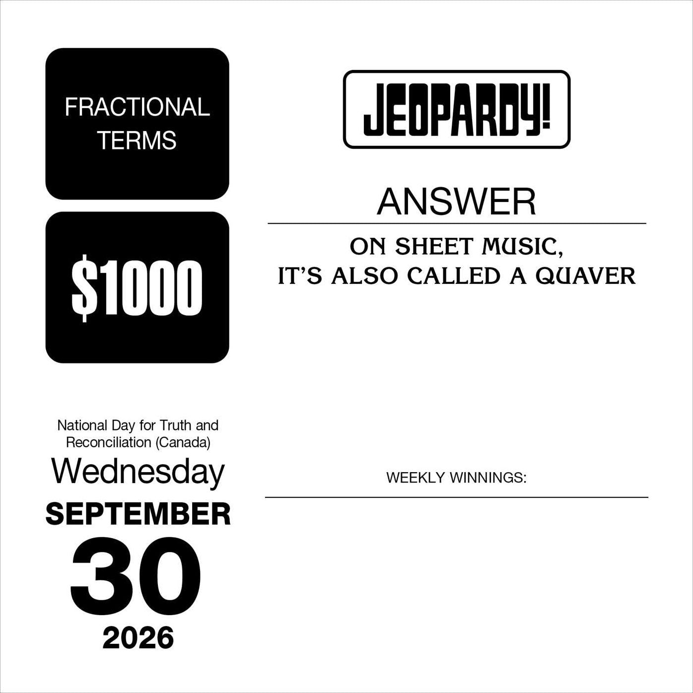 2026 JEOPARDY! Day-to-Day Calendar