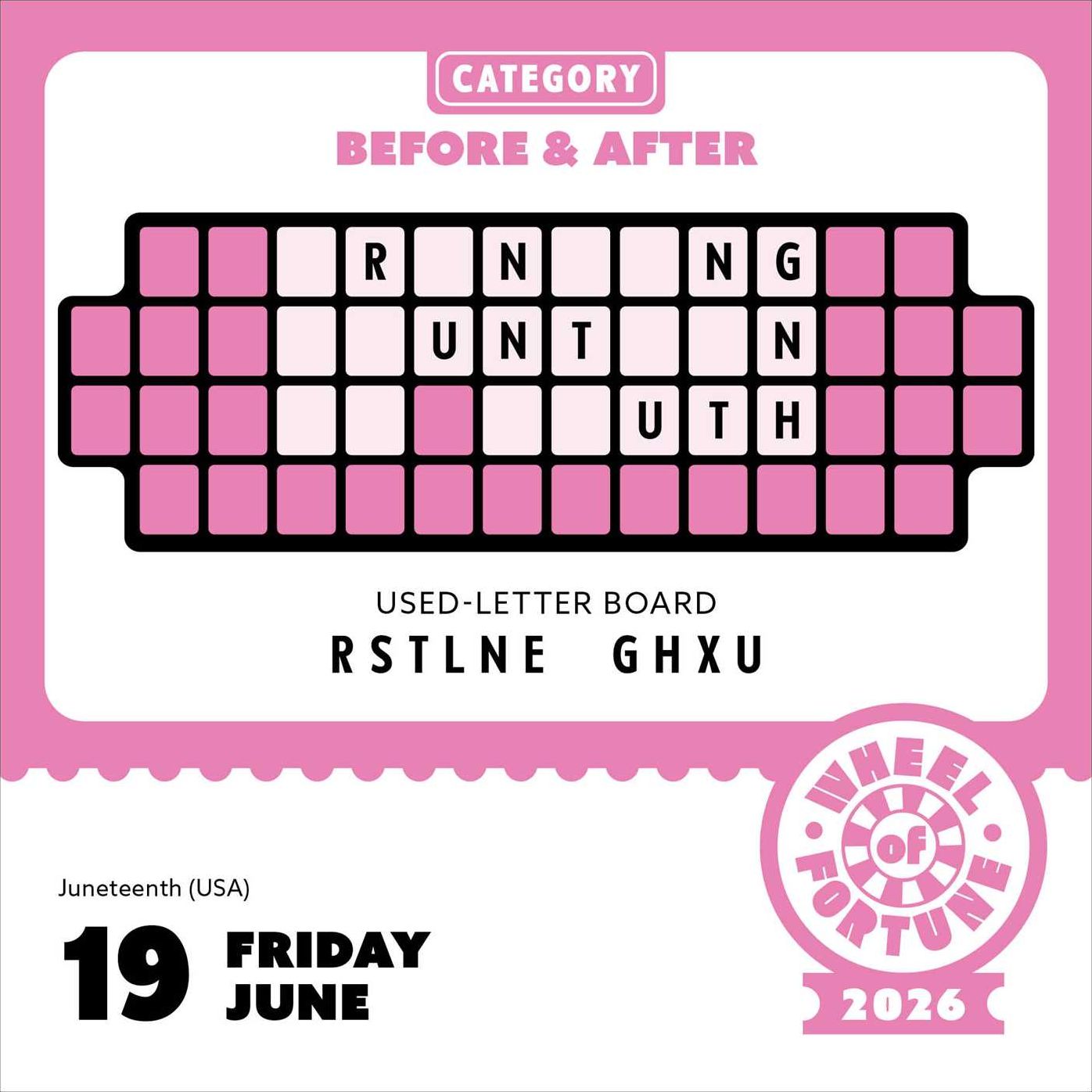 2026 Wheel of Fortune Day-to-Day Calendar