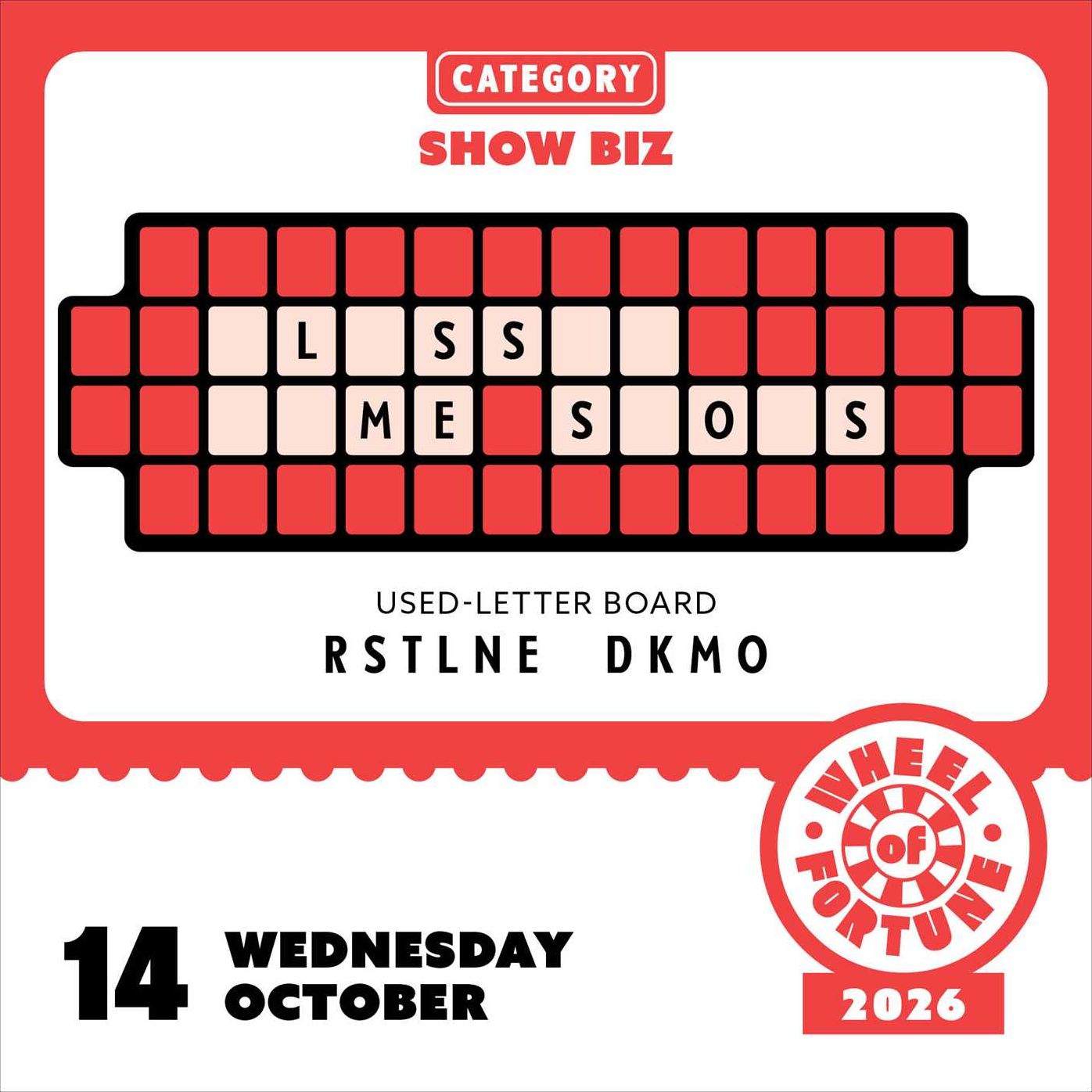 2026 Wheel of Fortune Day-to-Day Calendar