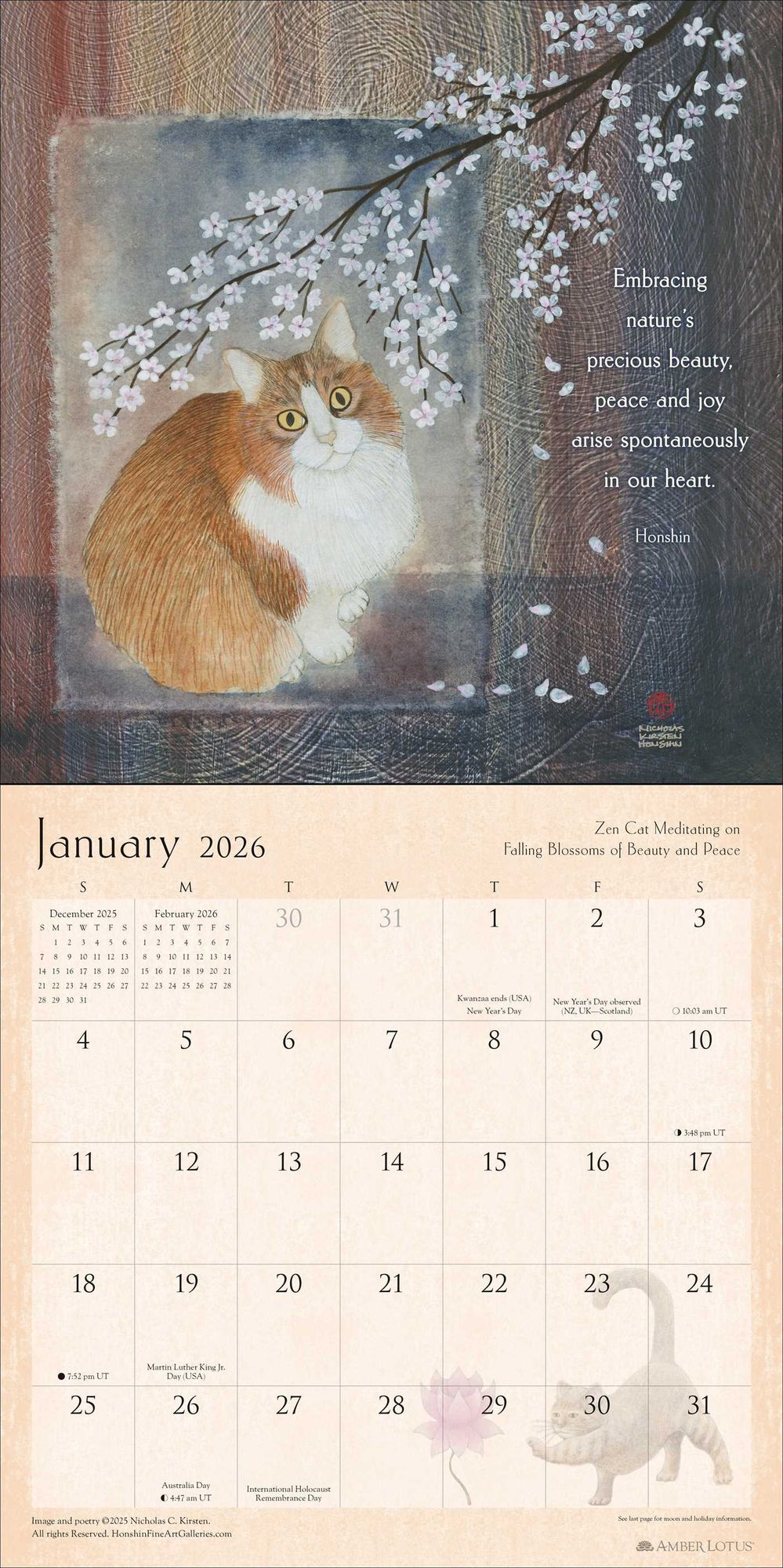 2026 Zen Cat Wall Calendar