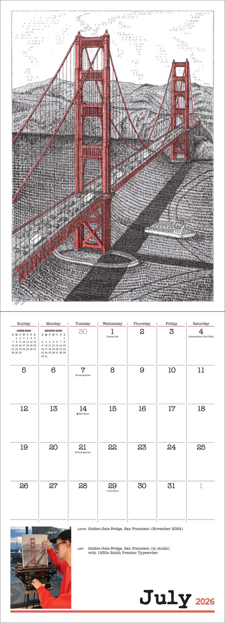 2026 James Cook Typewriter Artist Wall Calendar