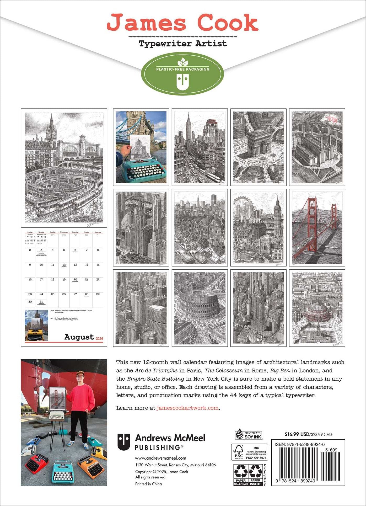 2026 James Cook Typewriter Artist Wall Calendar