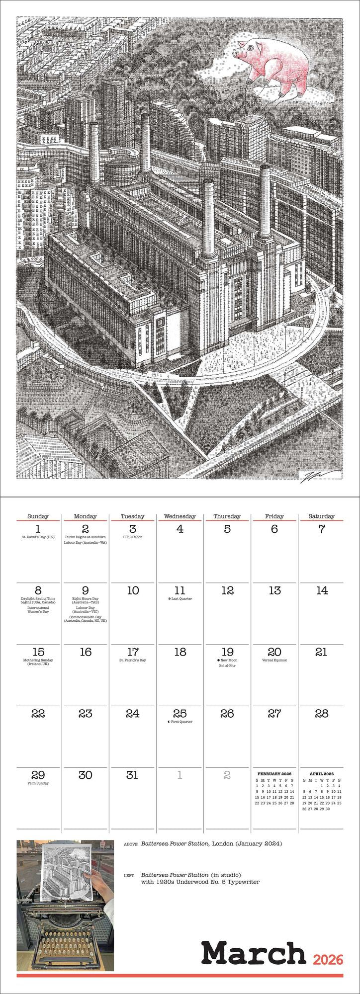 2026 James Cook Typewriter Artist Wall Calendar