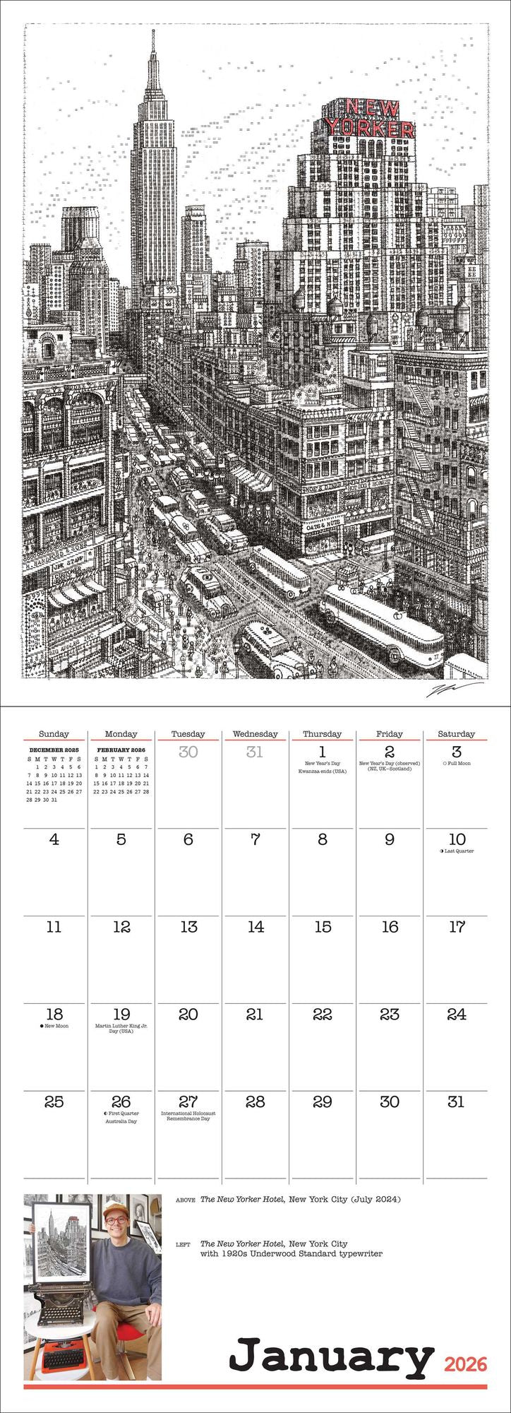 2026 James Cook Typewriter Artist Wall Calendar