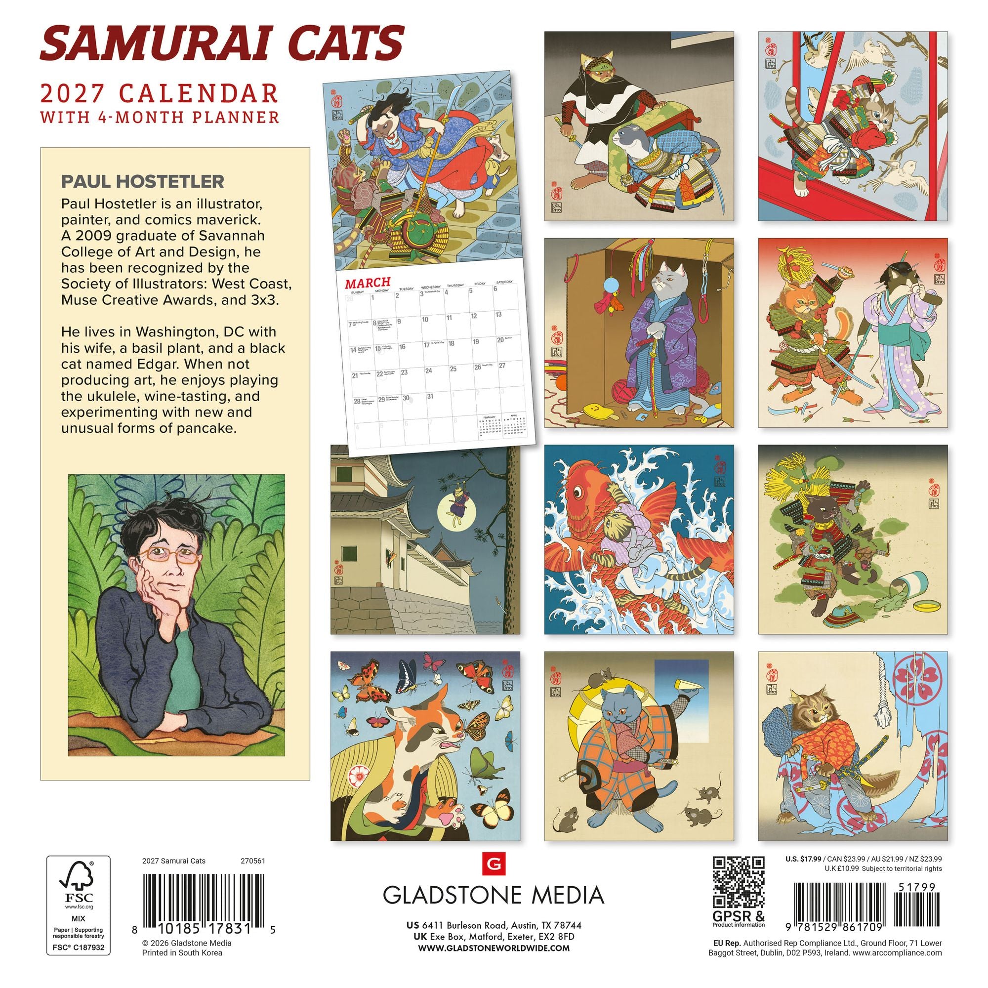 2027 Samurai Cats Wall Calendar