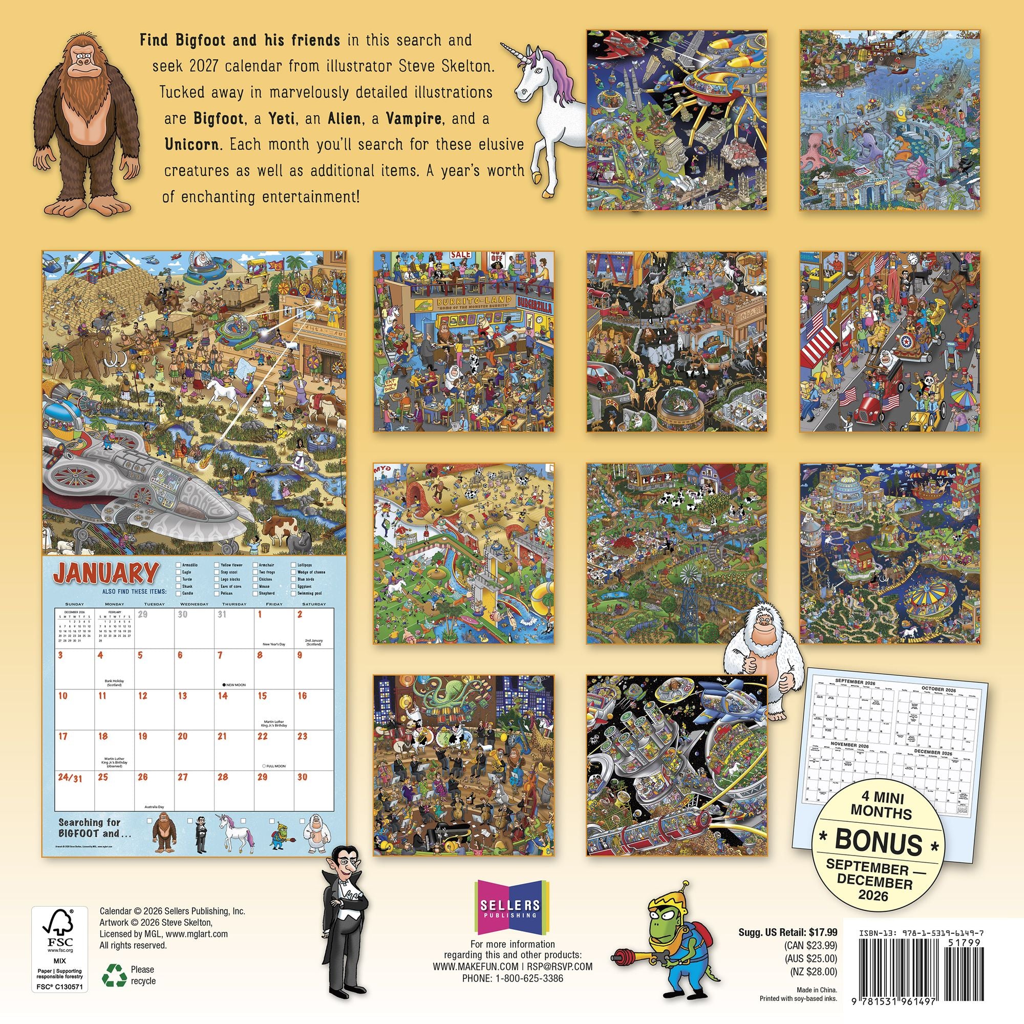 2027 Searching for Bigfoot and His Other Hidden Friends Wall Calendar
