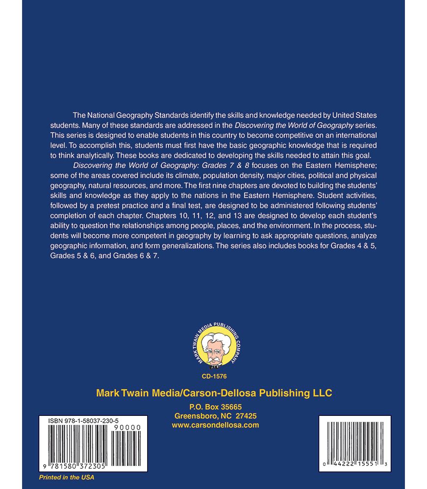 Discovering the World of Geography: Includes Selected National Geography Standards (Grades 7-8)