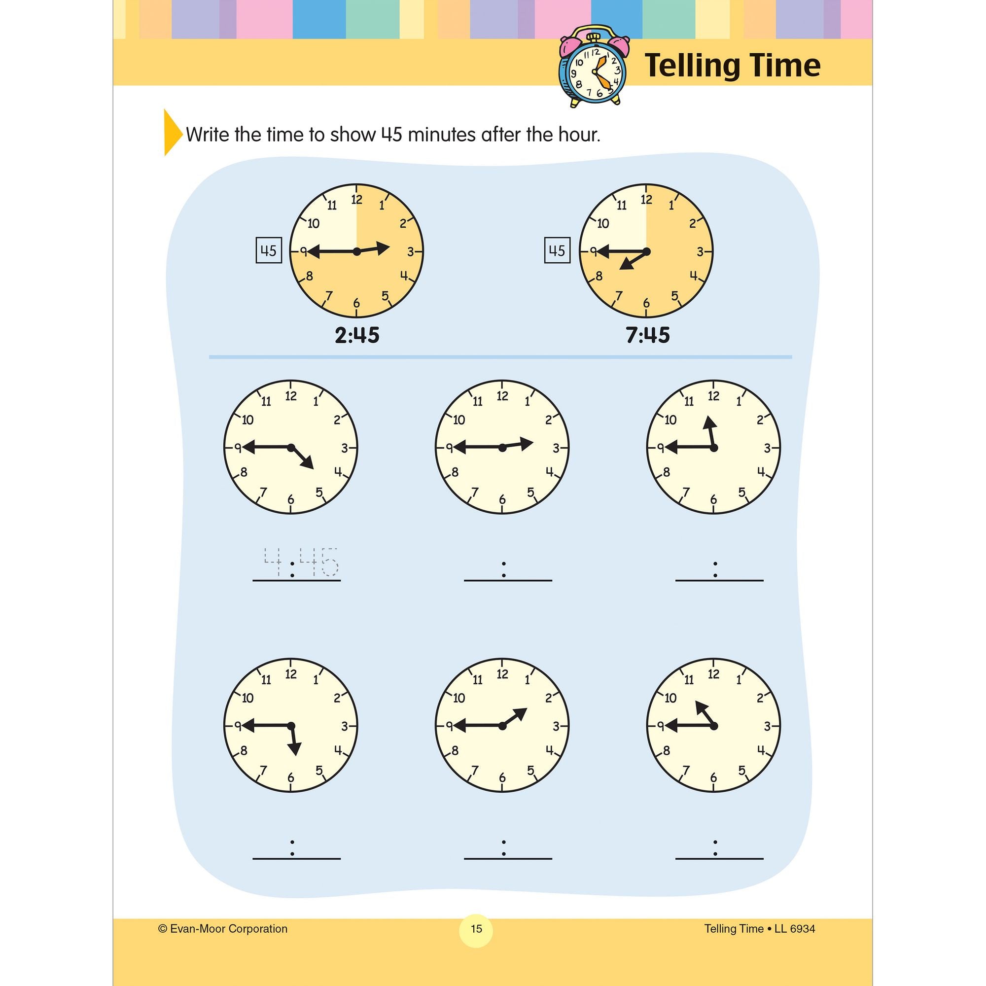 Learning Line: Telling Time, Grade 1 - 2 Workbook