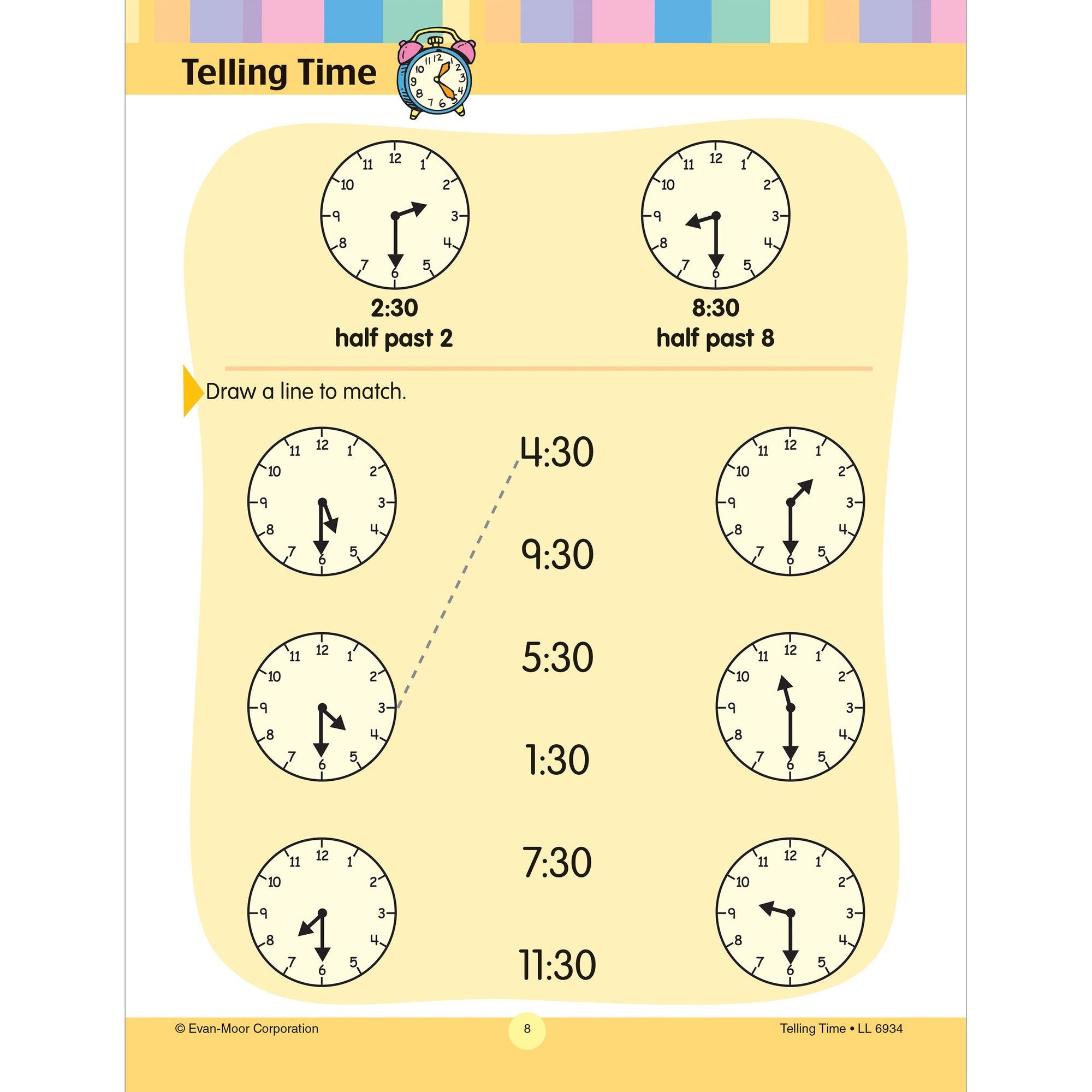 Learning Line: Telling Time, Grade 1 - 2 Workbook