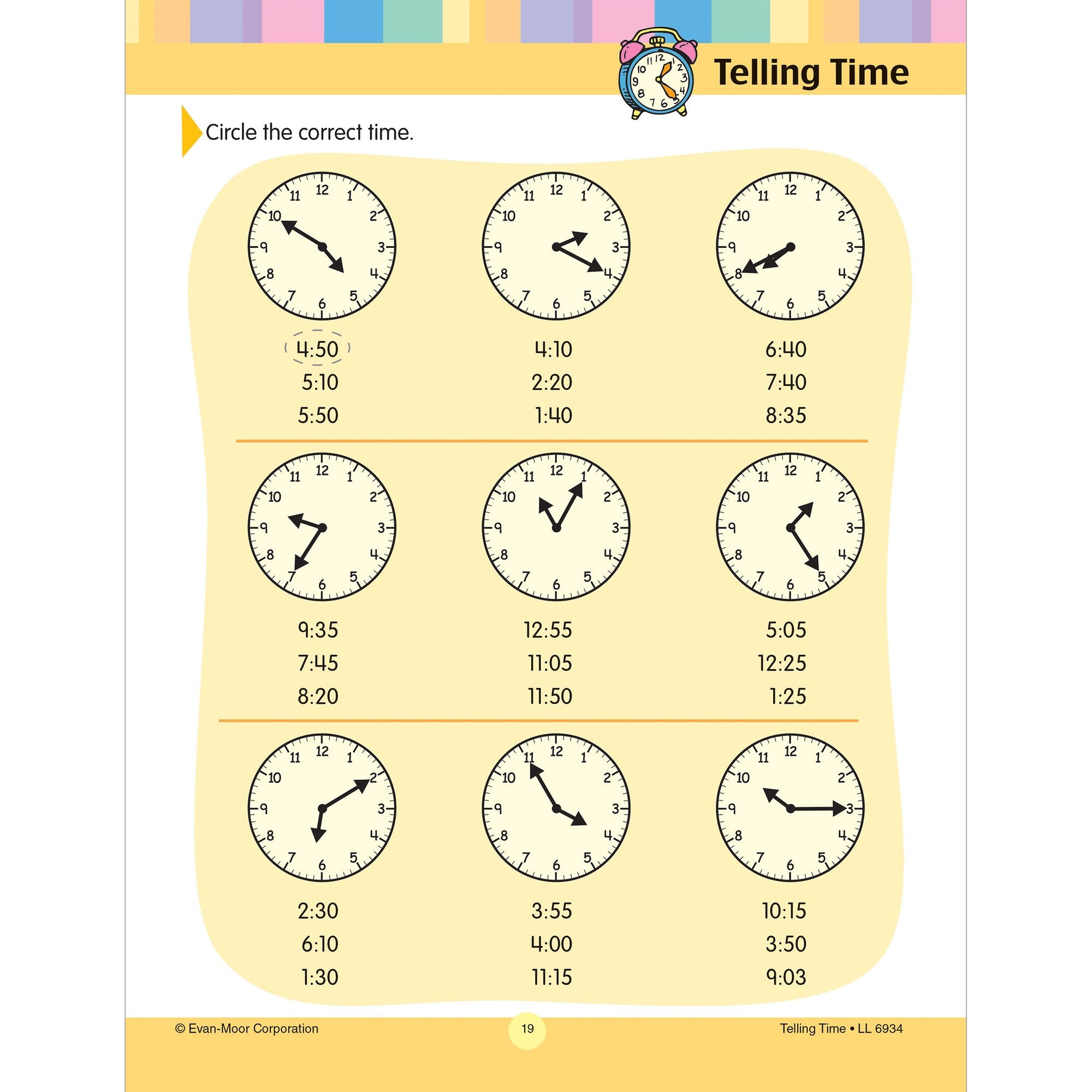 Learning Line: Telling Time, Grade 1 - 2 Workbook