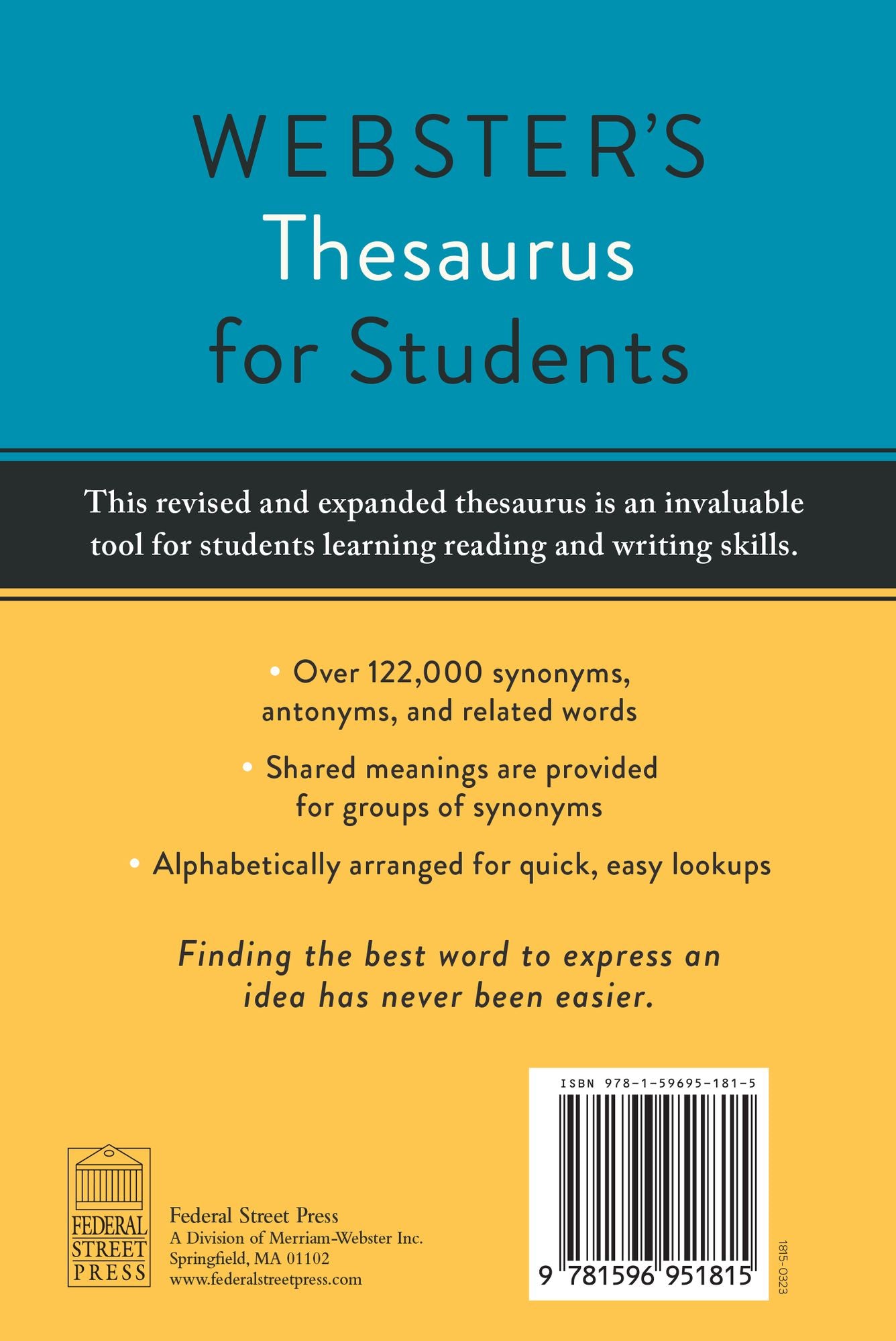 Webster's Thesaurus for Students, Fourth Edition