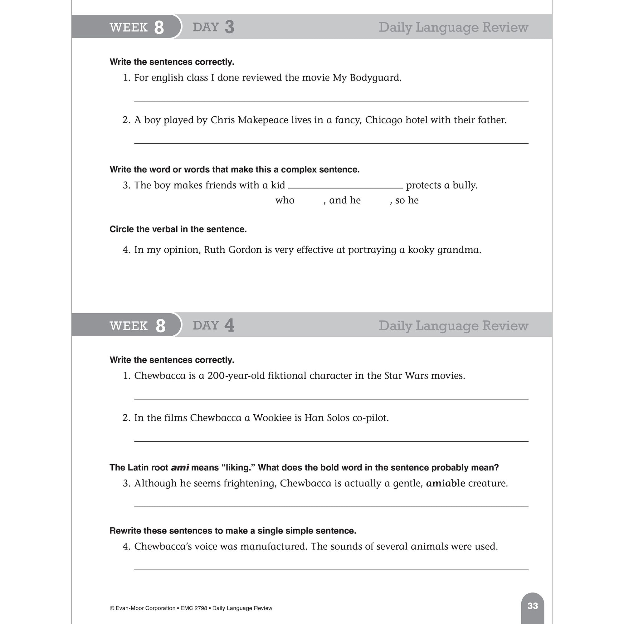 Daily Language Review, Grade 8 Te