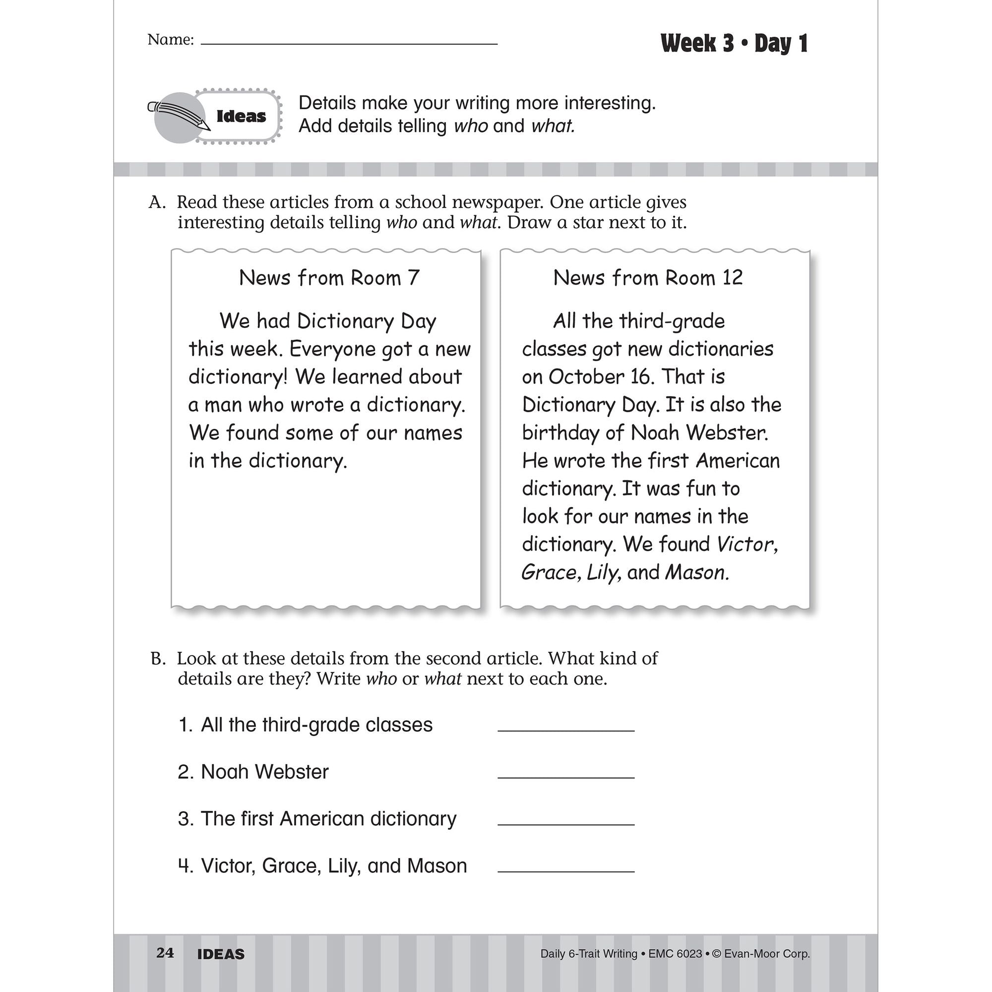 Daily 6-Trait Writing, Grade 3 Sb