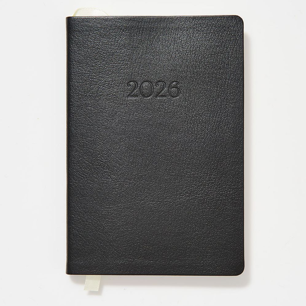 2025-2026 Paper Source Black Leather 18-Month Weekly Pocket Planner