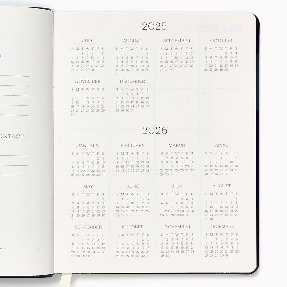 2025-2026 Paper Source Black Leather 18-Month Weekly Desk Planner