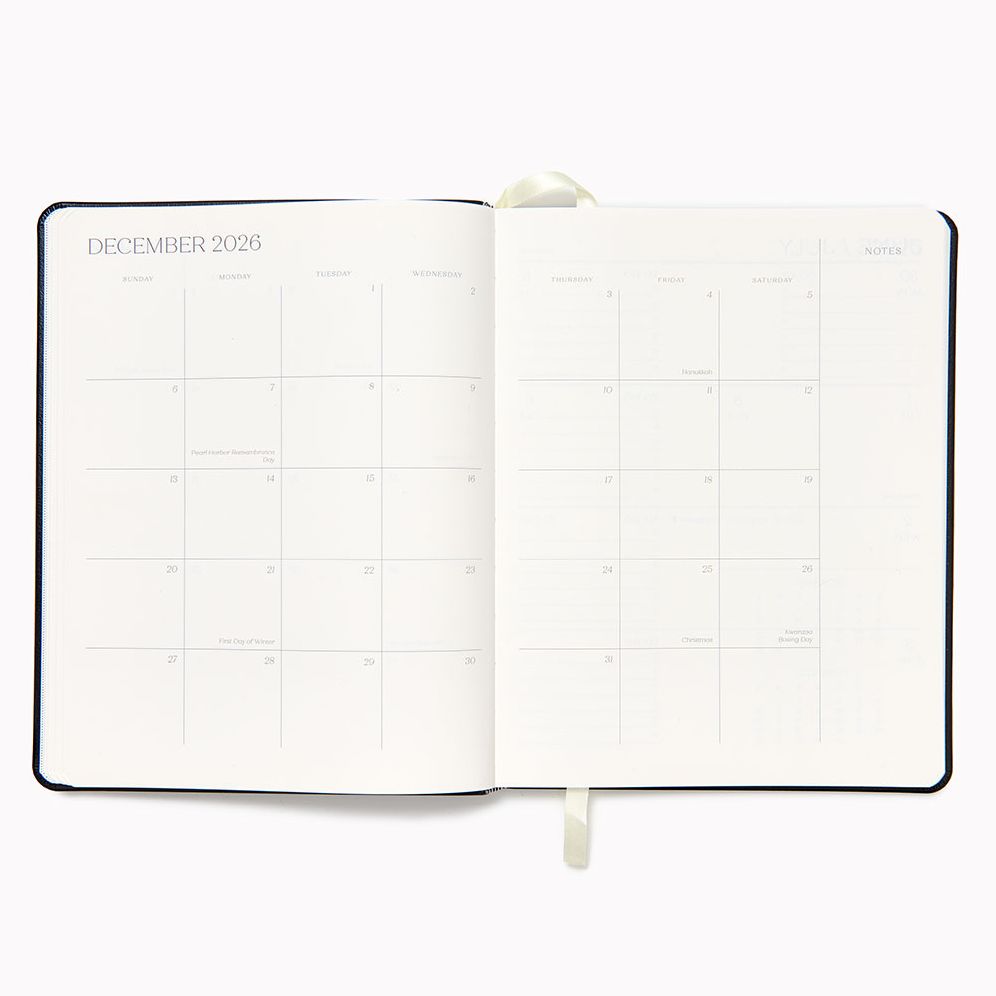 2025-2026 Paper Source Black Leather 18-Month Weekly Desk Planner