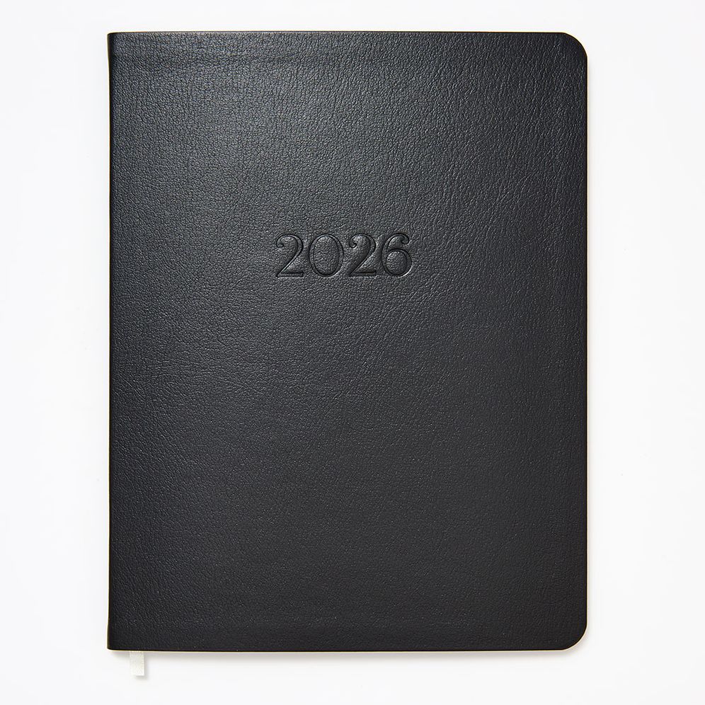 2025-2026 Paper Source Black Leather 18-Month Monthly Desk Planner