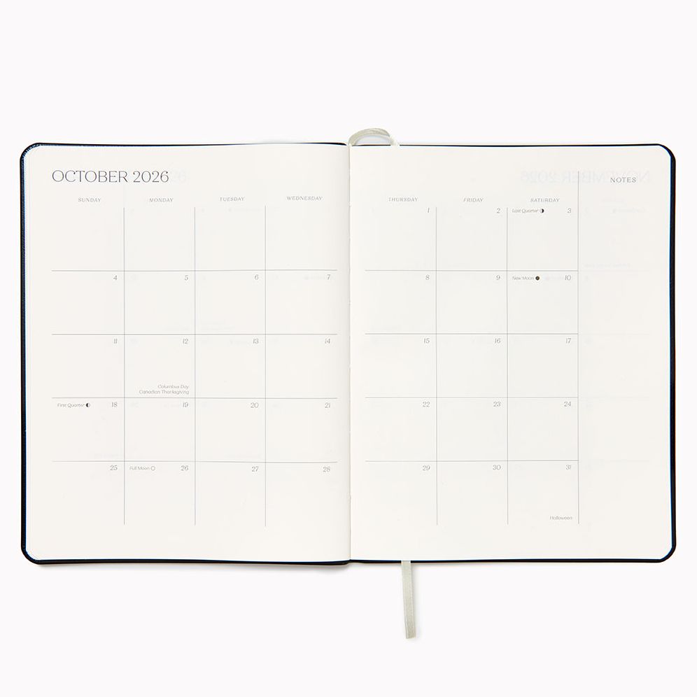 2025-2026 Paper Source Black Leather 18-Month Monthly Desk Planner