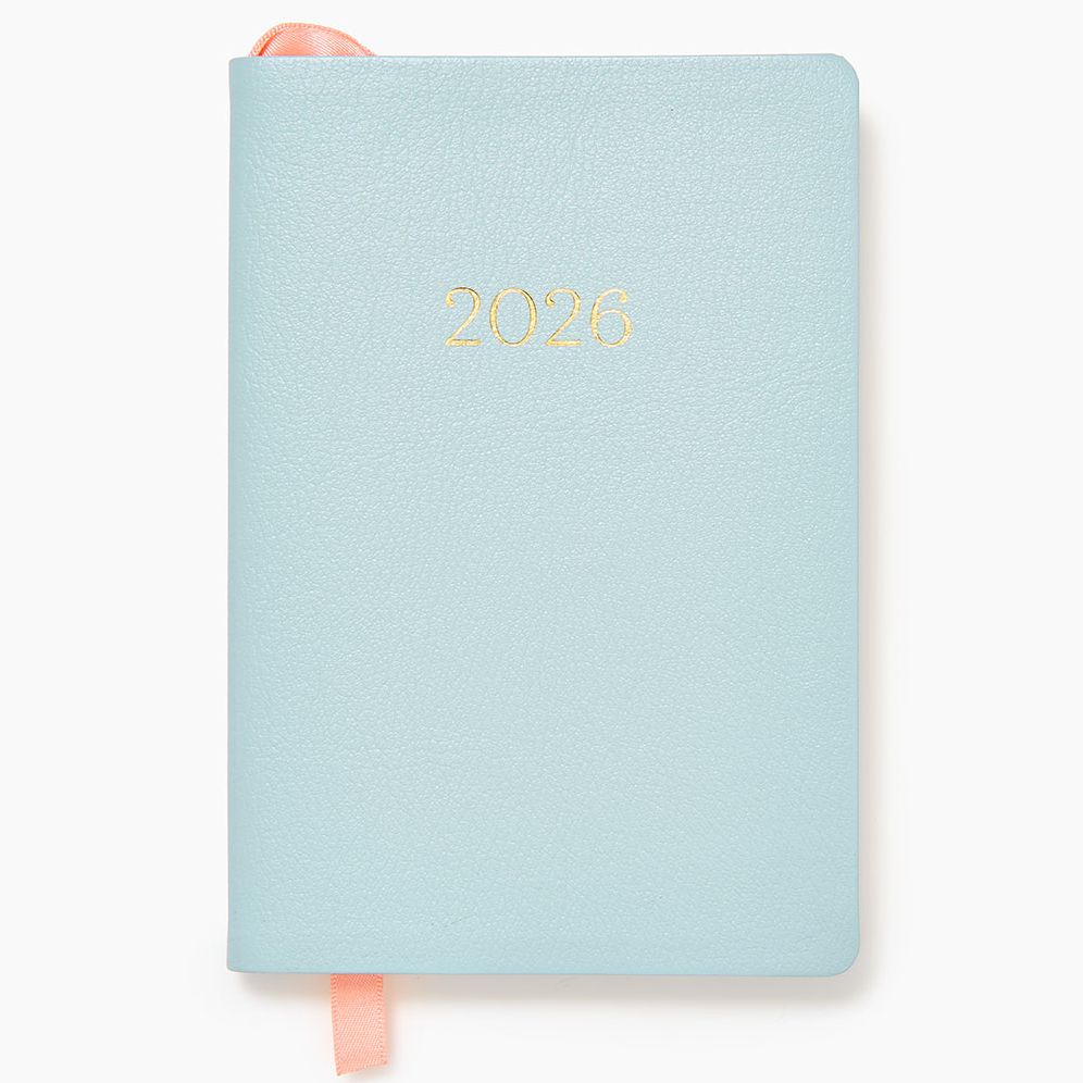 2025-2026 Paper Source Light Blue Leather 18-Month Weekly Pocket Planner