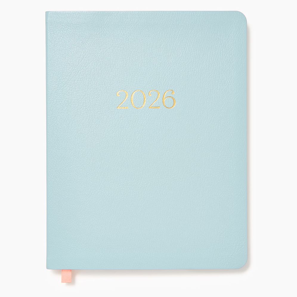 2025-2026 Paper Source Light Blue Leather 18-Month Weekly Desk Planner