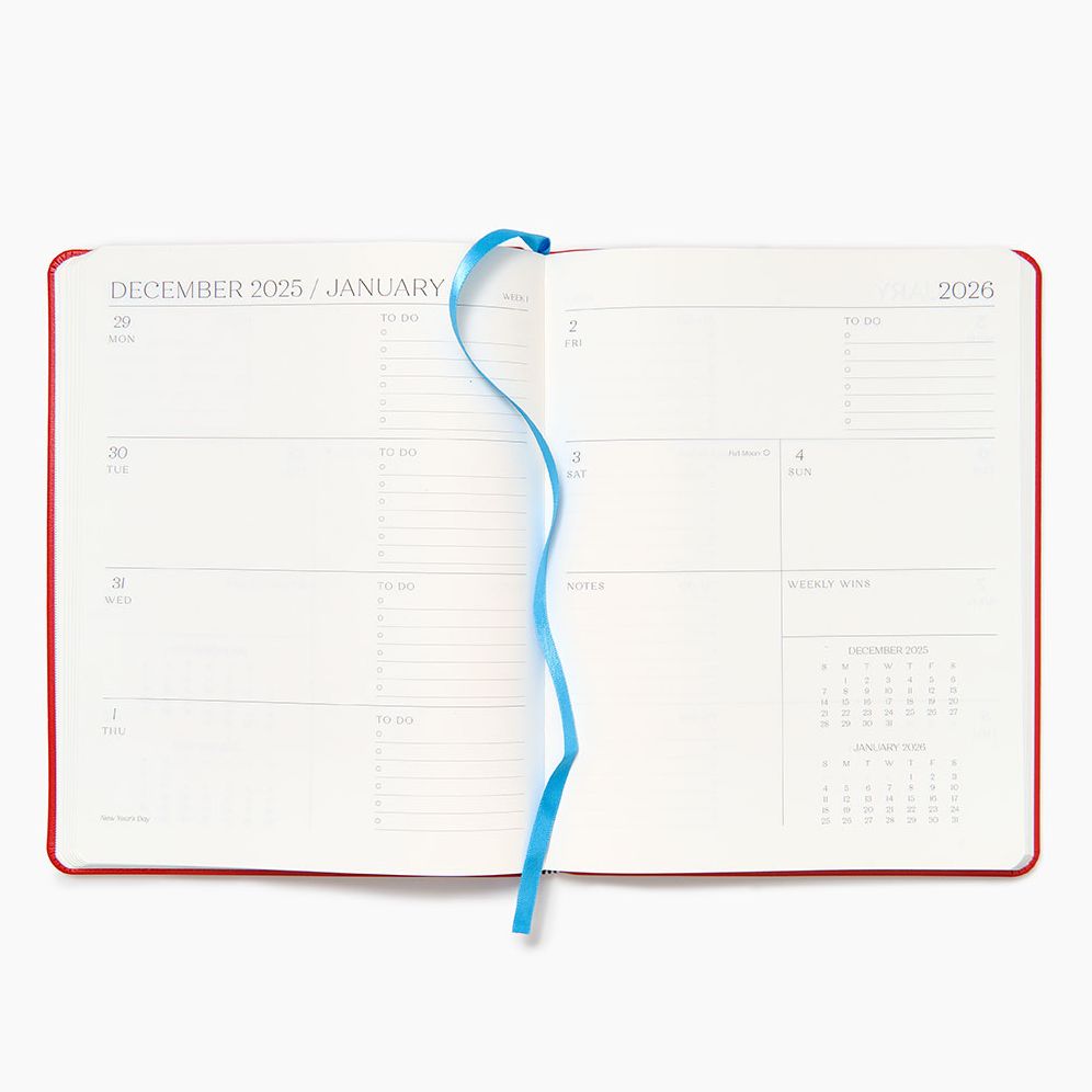 2025-2026 Paper Source Red Leather 18-Month Weekly Desk Planner