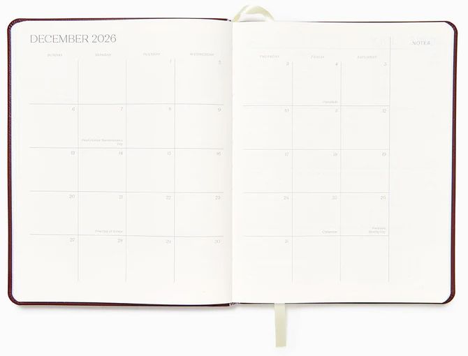 2025-2026 Paper Source Maroon Leather 18-Month Weekly Desk Planner
