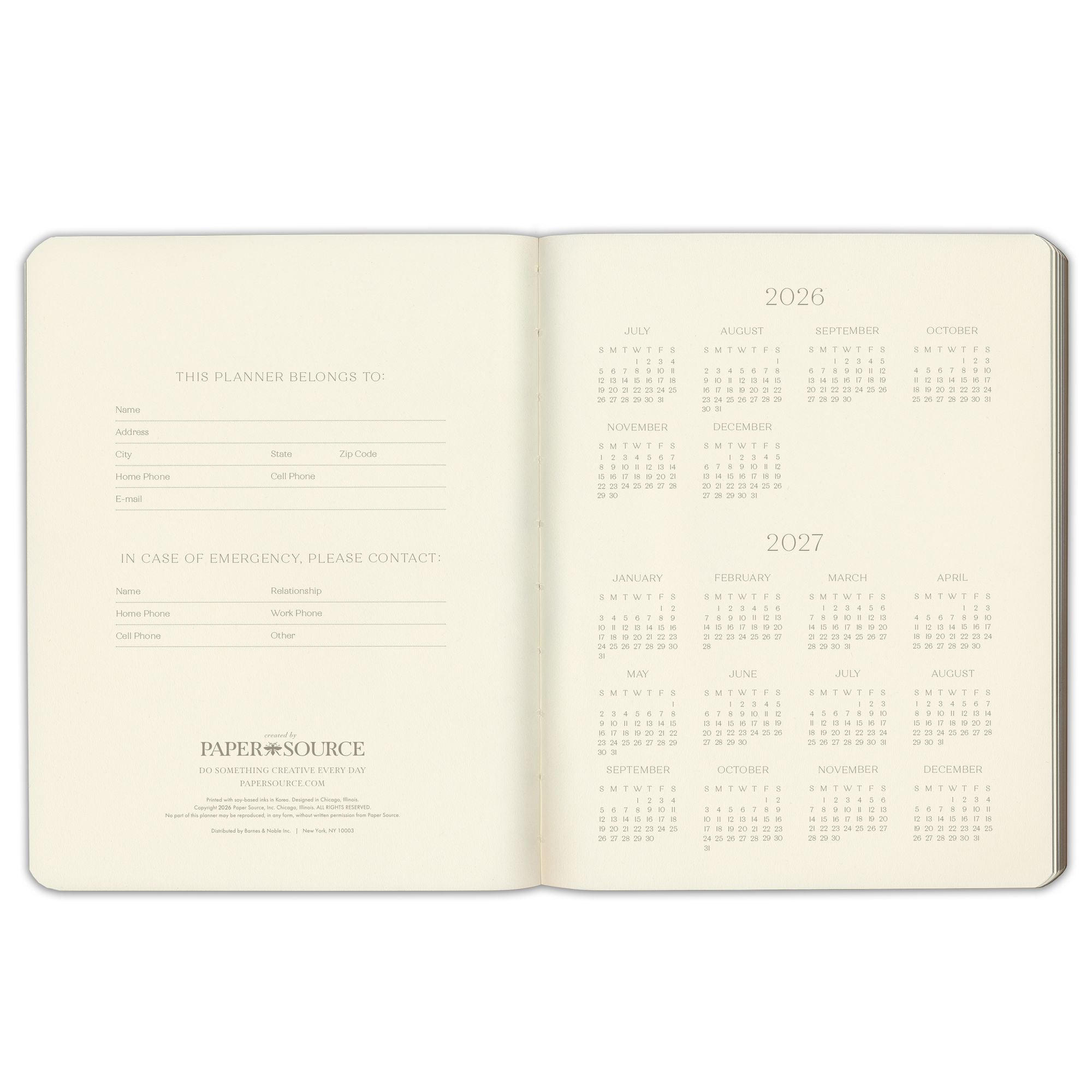 2026-2027 Paper Source Gray Lilac Leather 18-Month Weekly Desk Planner