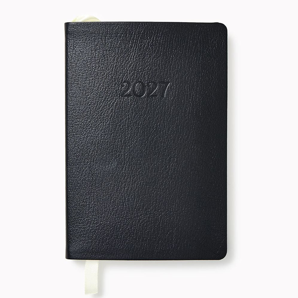 2026-2027 Paper Source Black Leather 18-Month Weekly Pocket Planner