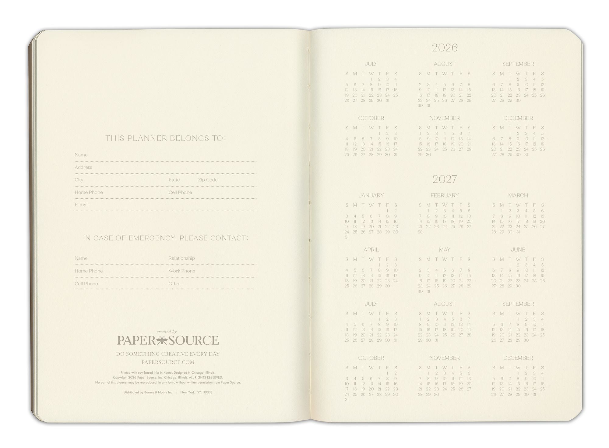 2026-2027 Paper Source Black Leather 18-Month Weekly Pocket Planner