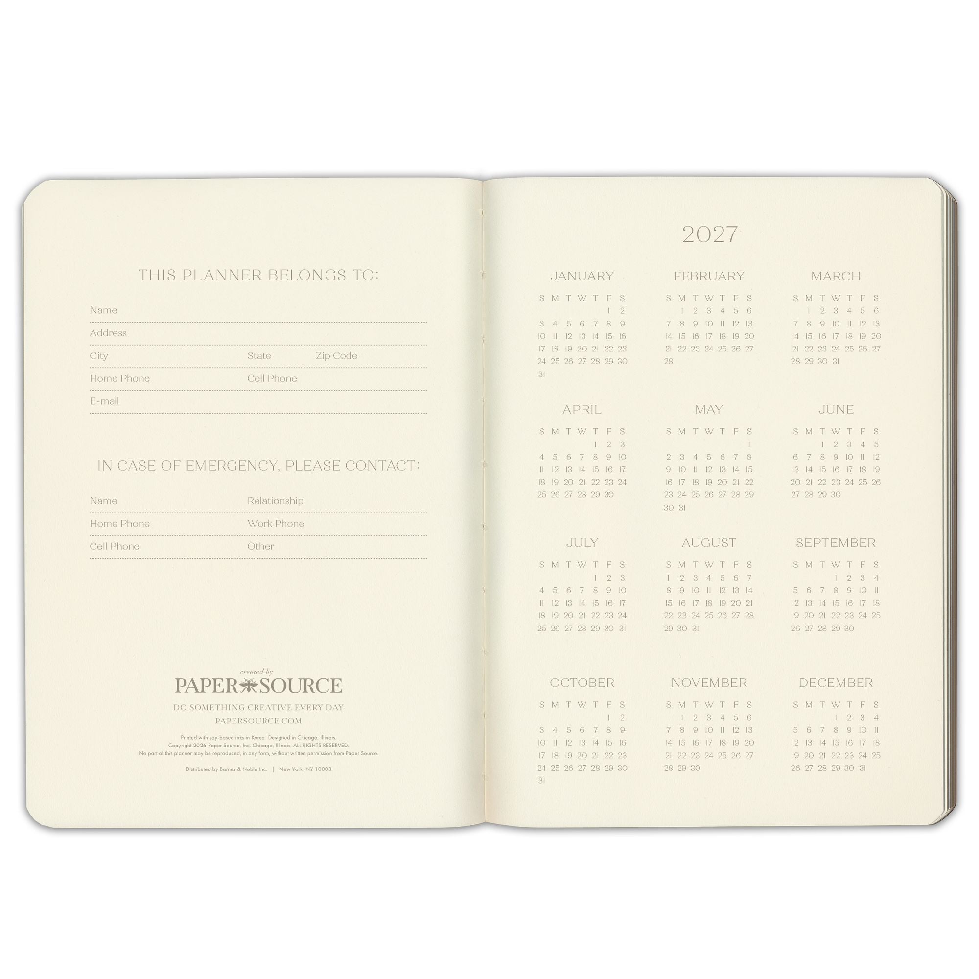 2027 Paper Source Sage Weekly Desk Planner