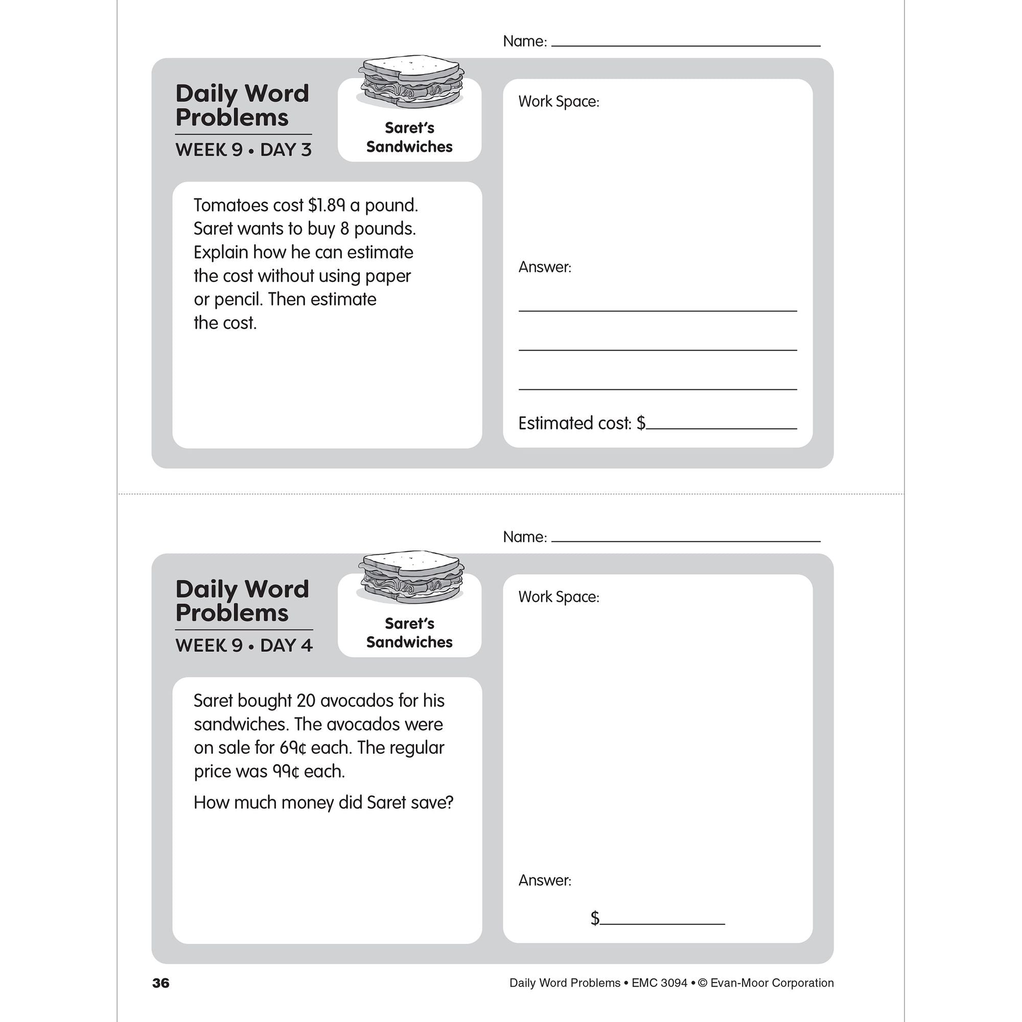 Daily Word Problems Math, Grade 4 Teacher Edition