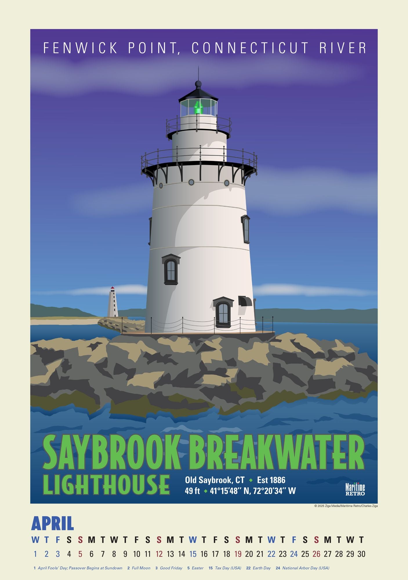 2026 New England Lighthouse Posters Large Wall, 13.4" x 19"