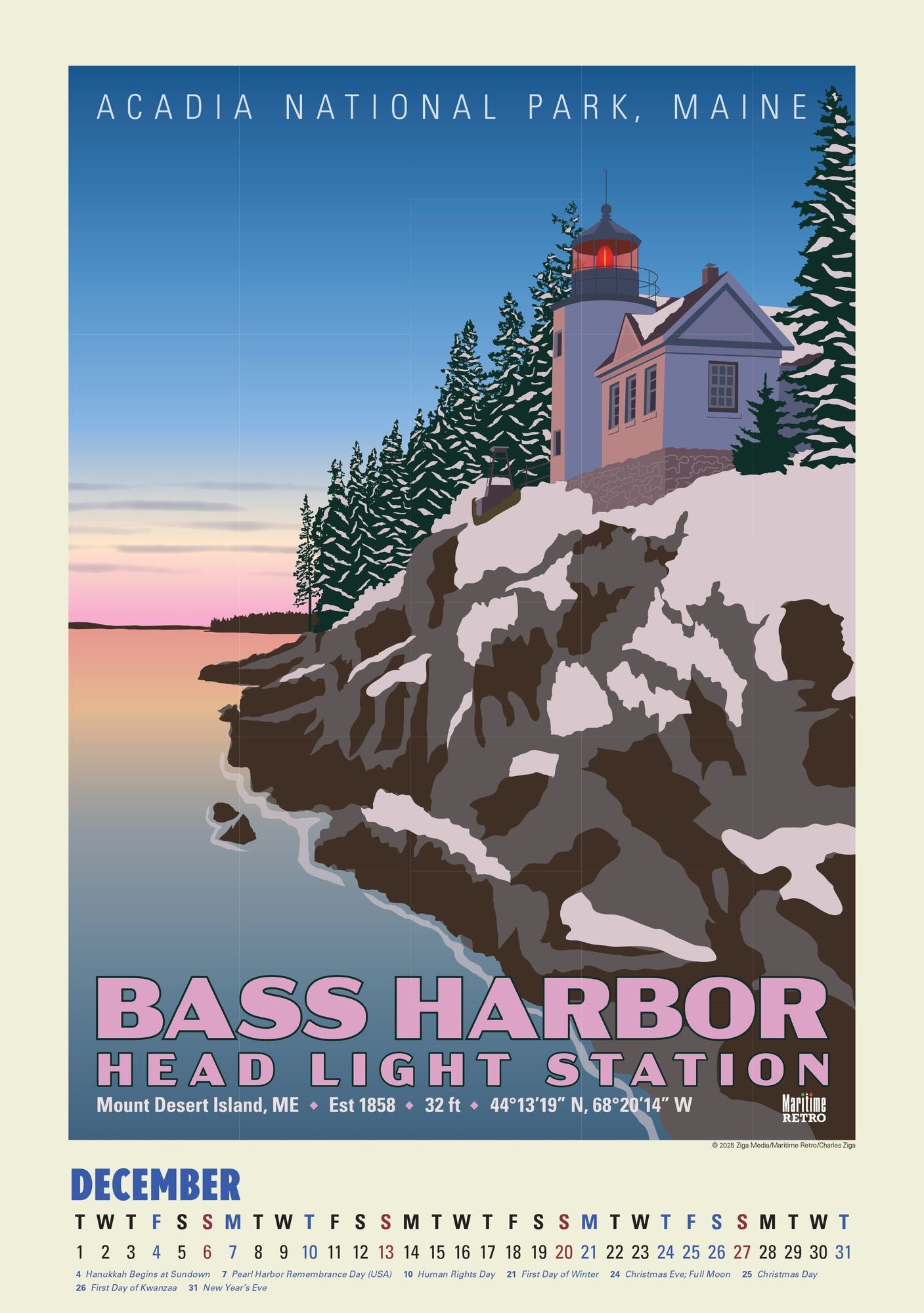 2026 New England Lighthouse Posters Large Wall, 13.4" x 19"