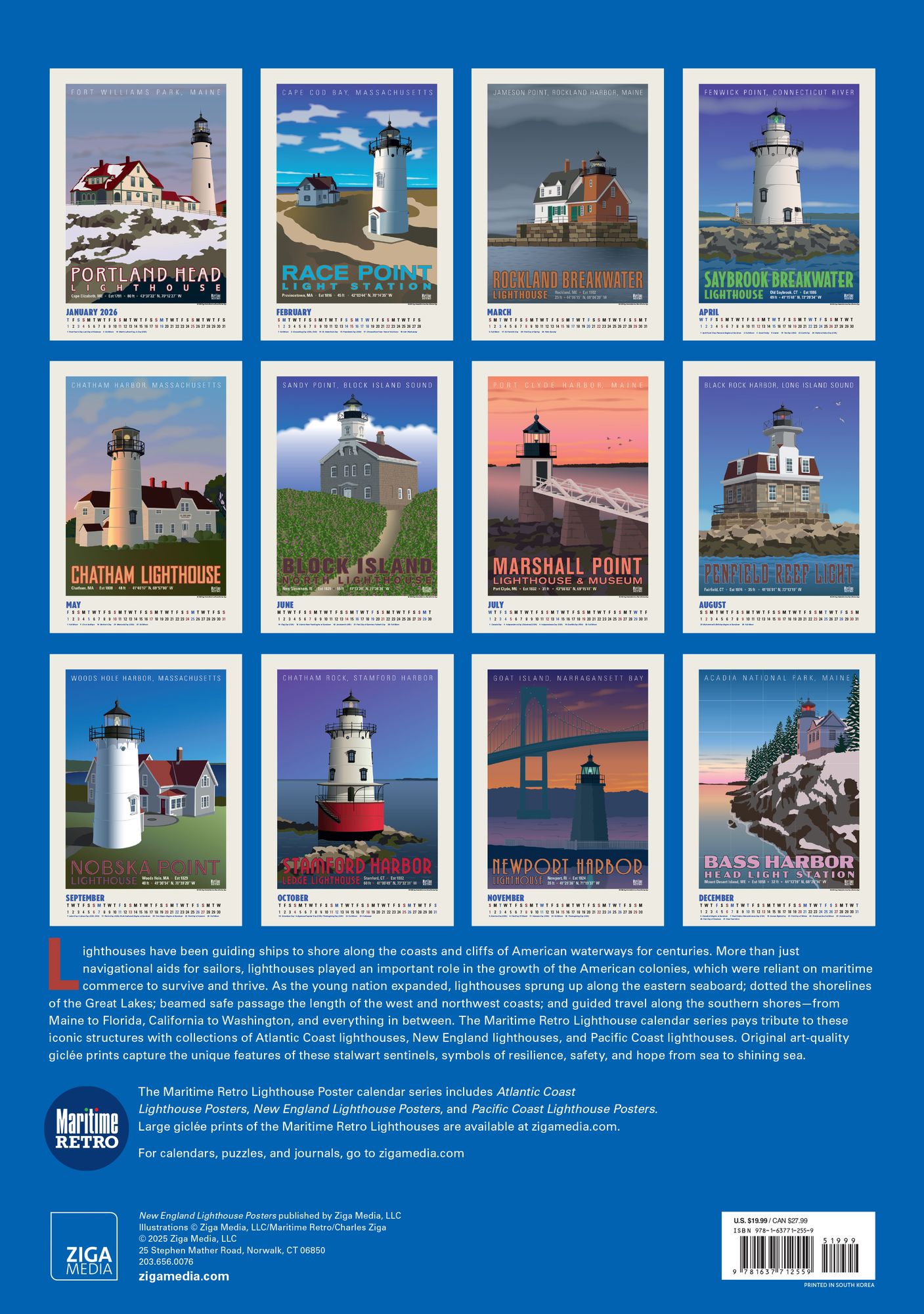 2026 New England Lighthouse Posters Large Wall, 13.4" x 19"