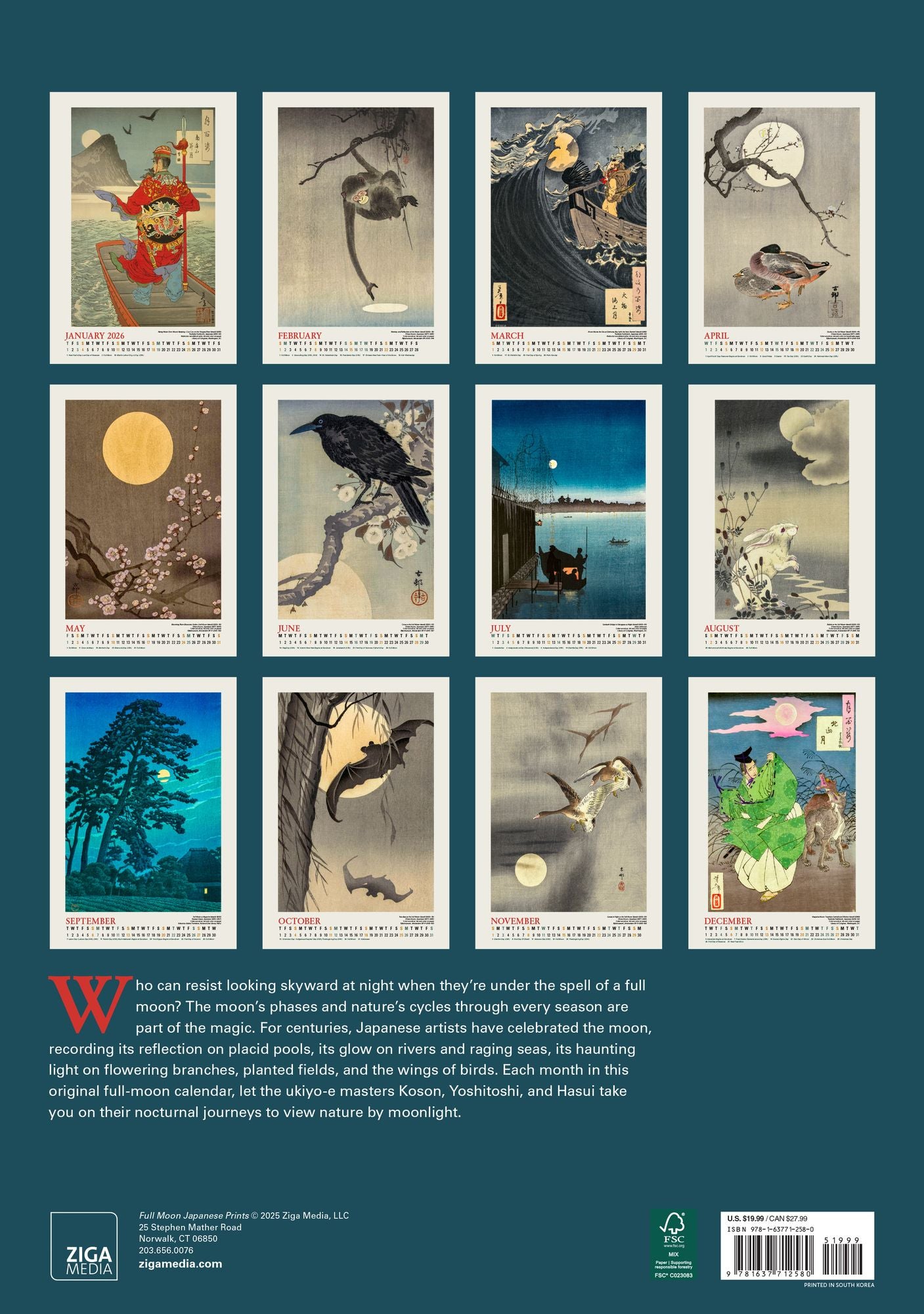 2026 Full Moon Japanese Prints Large Wall Calendar