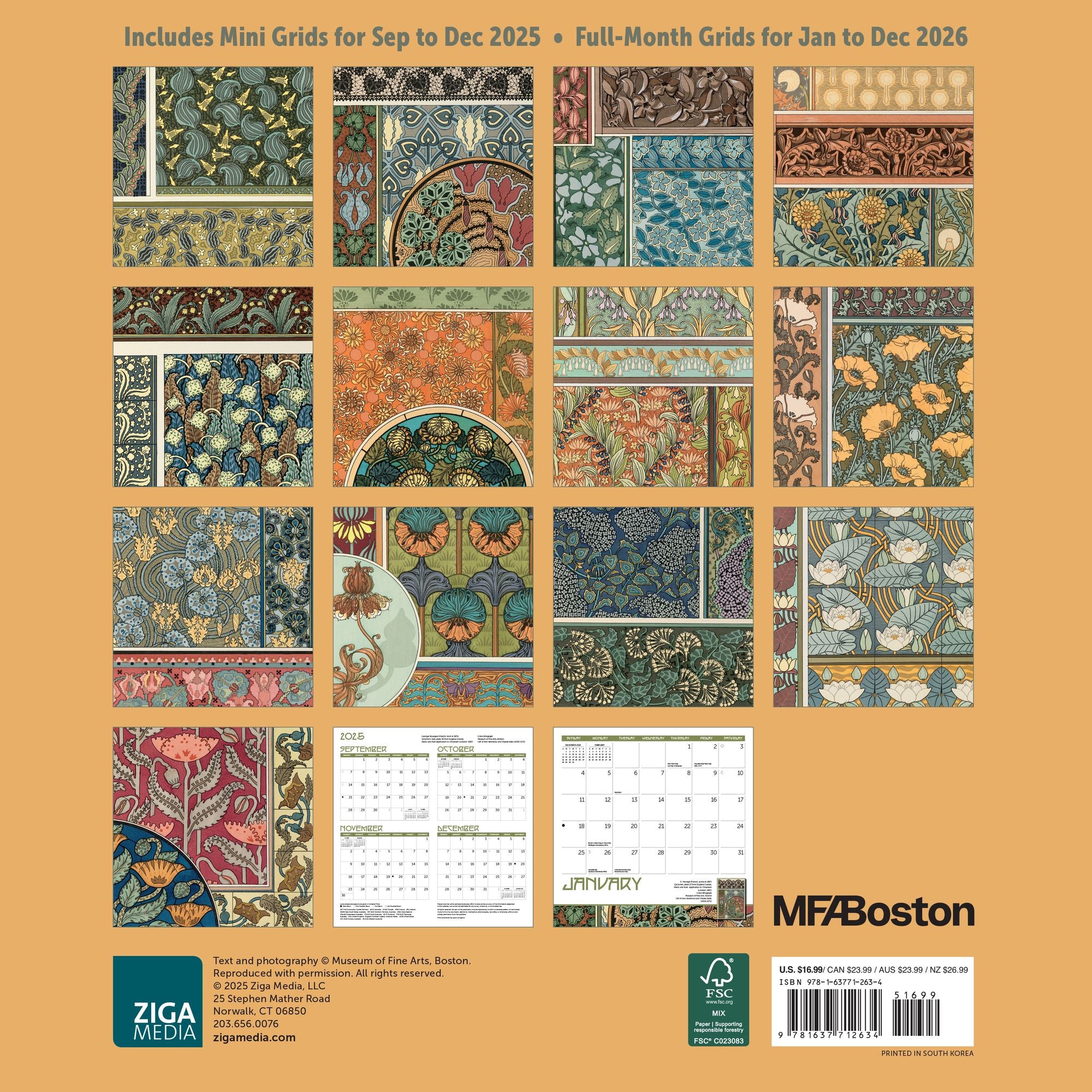 2026 MFA Boston The Art of Ornament Wall Calendar