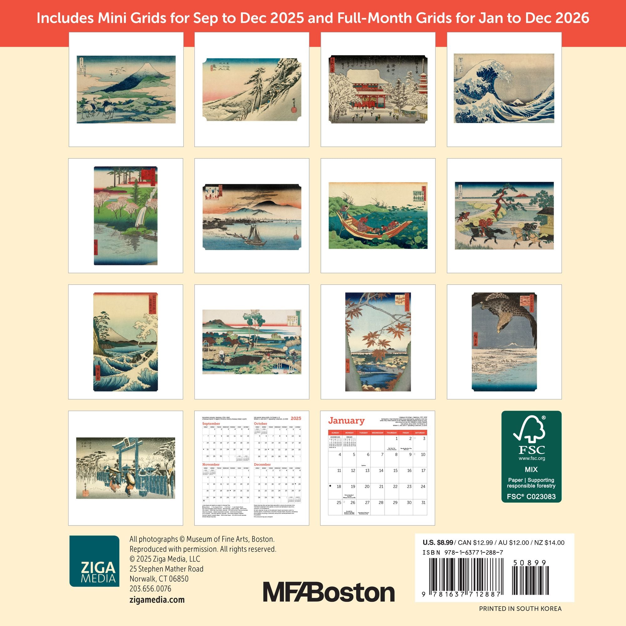 2026 MFA Boston Japanese Woodblock Prints Mini Wall Calendar