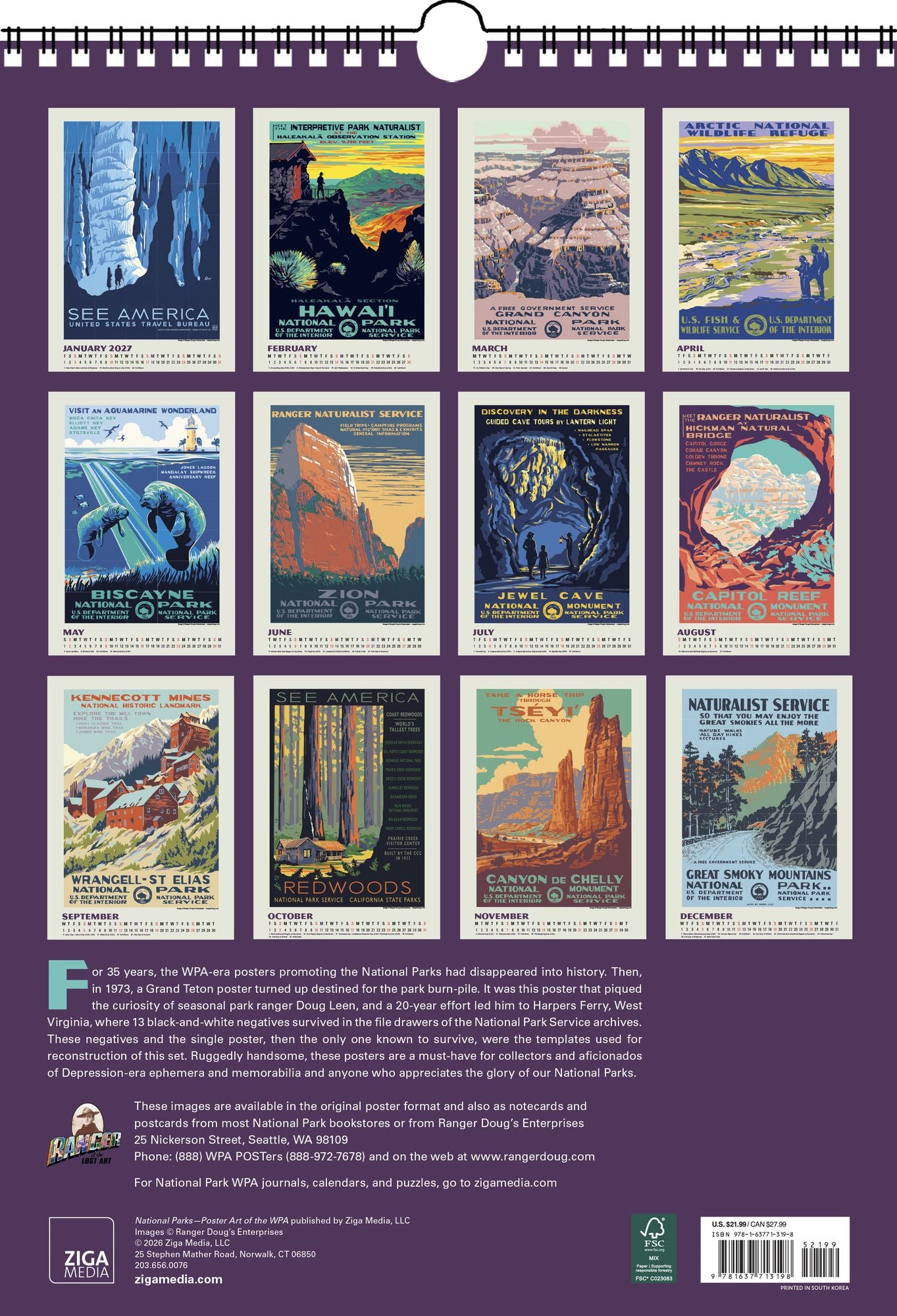 2027 National Parks Poster Art of the WPA ¿ Oversized Wall Calendar