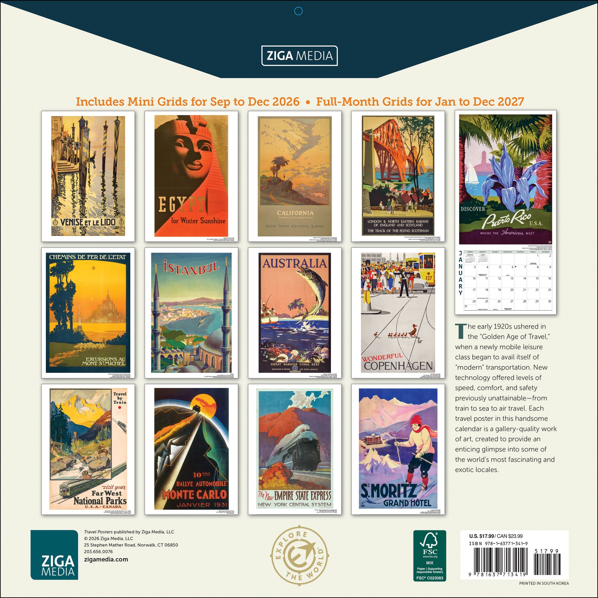 2027 Travel Posters Wall Calendar