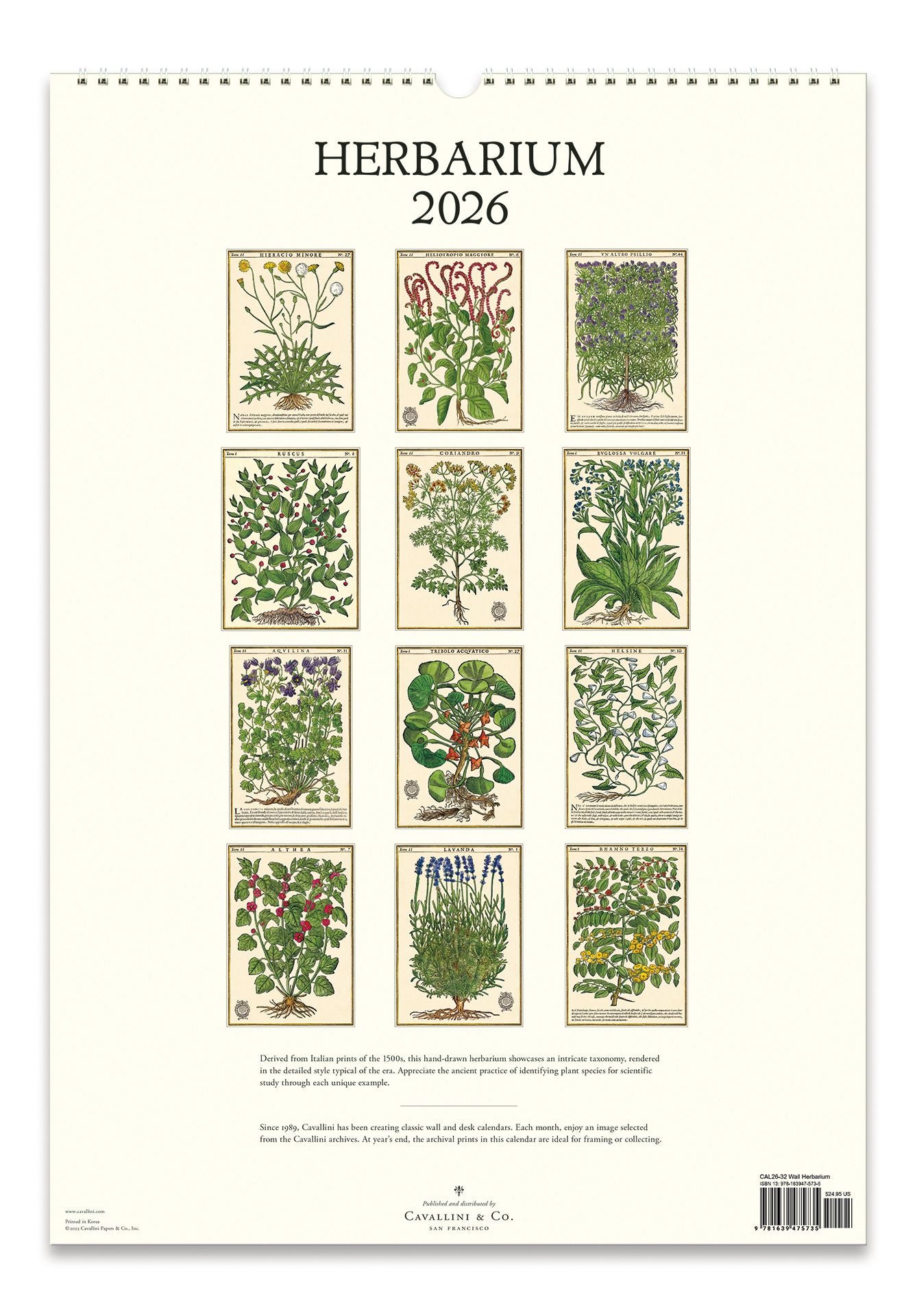 2026 Cavallini Herbarium Wall Calendar