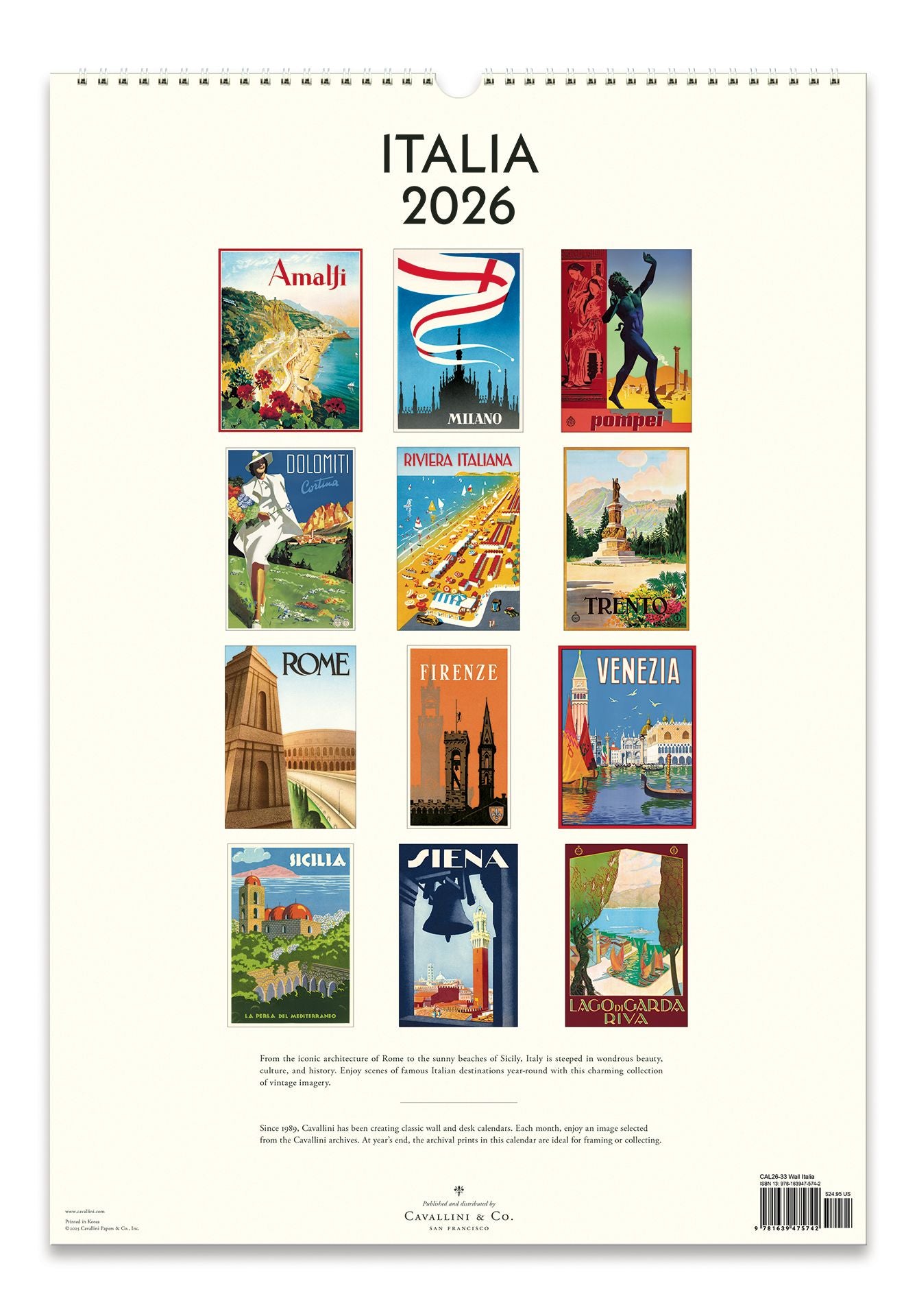 2026 Cavallini Italia Wall Calendar