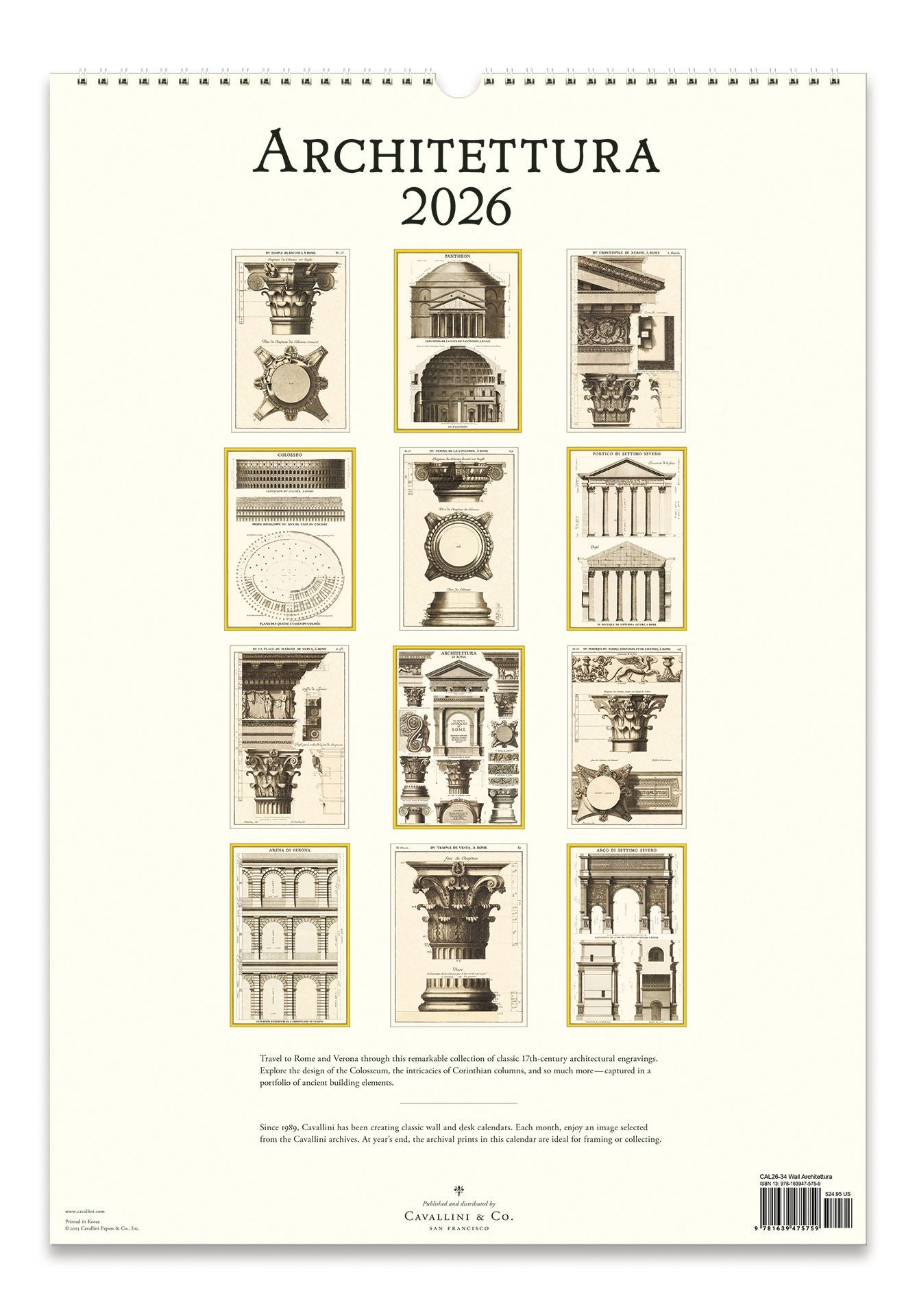 2026 Cavallini Architecttura Wall Calendar