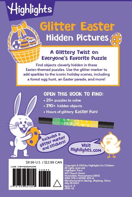 Glitter Easter Hidden Pictures Puzzles: Over 370 Hidden Objects in Festive Easter Puzzle Book Featuring Bunnies, Eggs and Flowers, Easter Gift for Kids 6-9