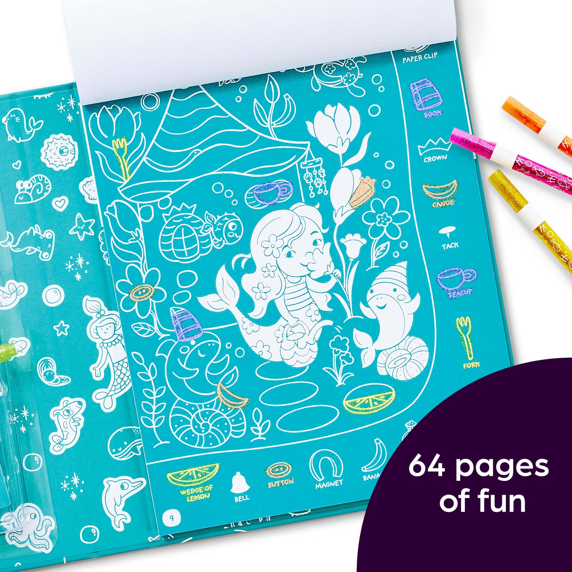 Magical Mermaids Hidden Pictures: Kids Mermaid Coloring Book with Markers Featuring Over 40 Ready-to-Color Stickers, Hidden Pictures Scenes with Undersea Adventures for Kids 6-9